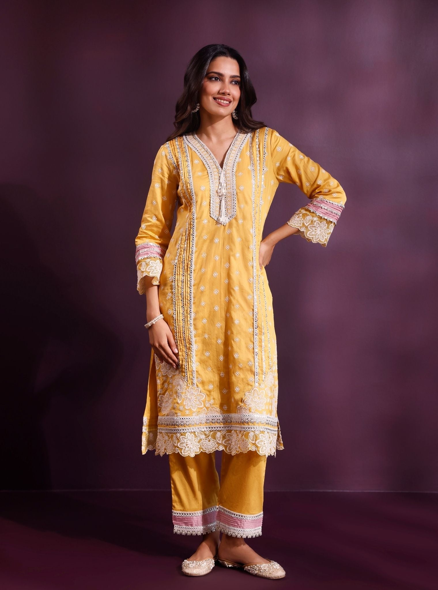 Pira Pima Satin Mustard Kurta Set