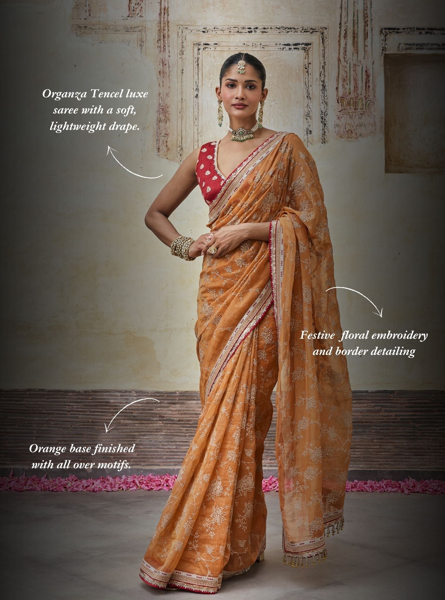 Parthi Lurex Organza Orange Saree with Raw Silk Blouse