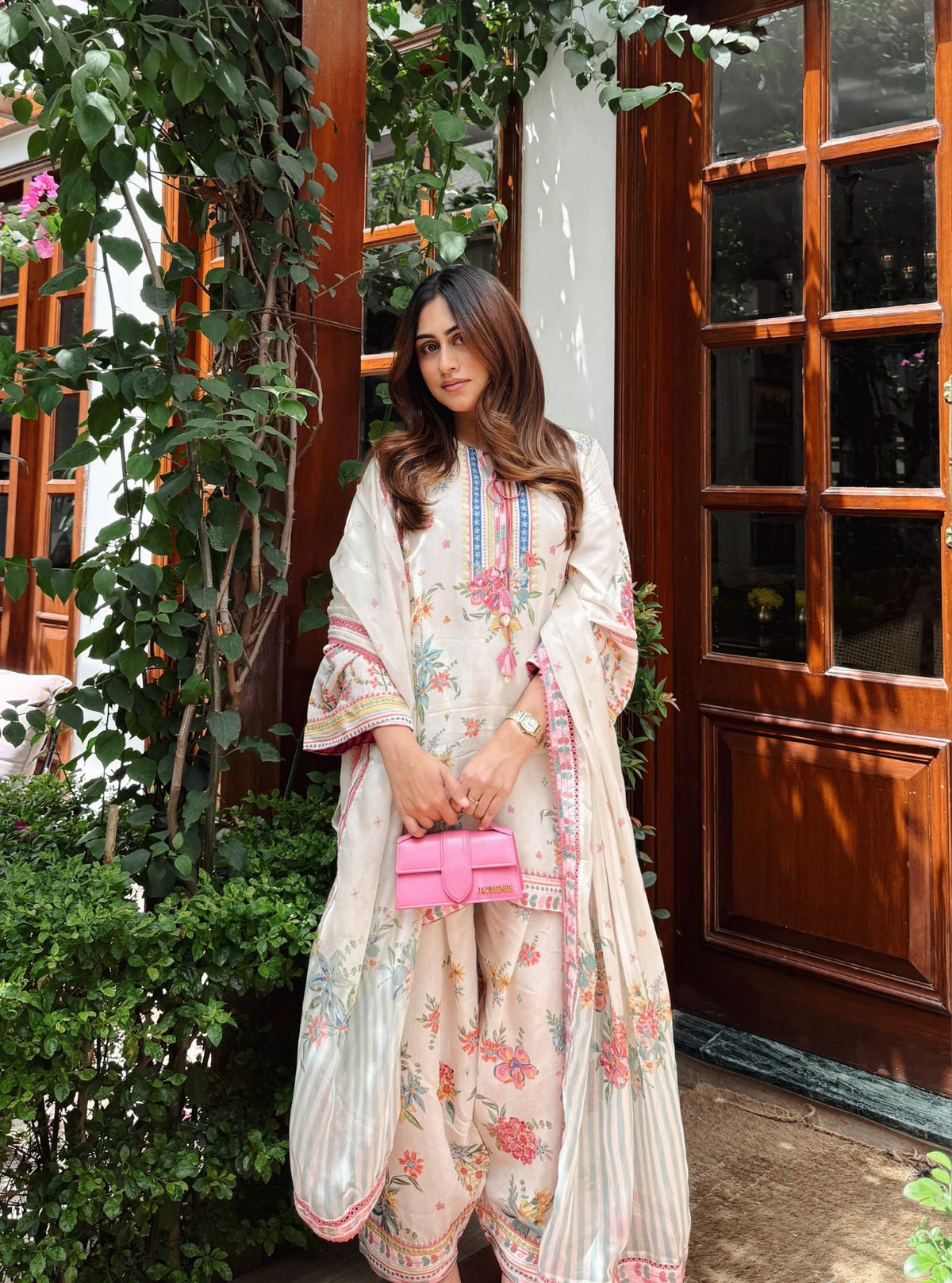 Enaara Lawn Off White Kurta With Farshi Salwar