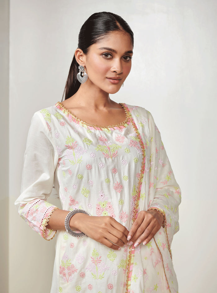 Mulmul Supima Cotton Zahava Off White Kurta