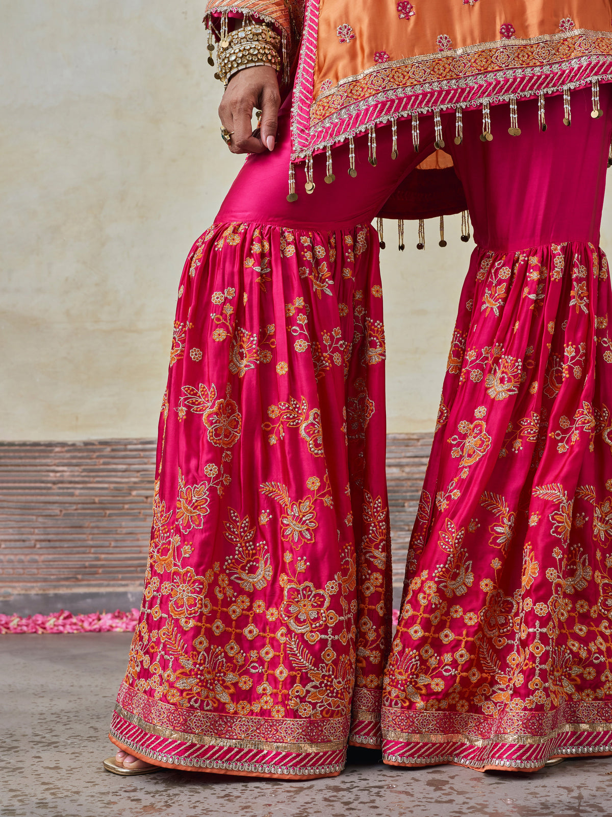Surkhi Cupro Satin Orange Kurta with Garara