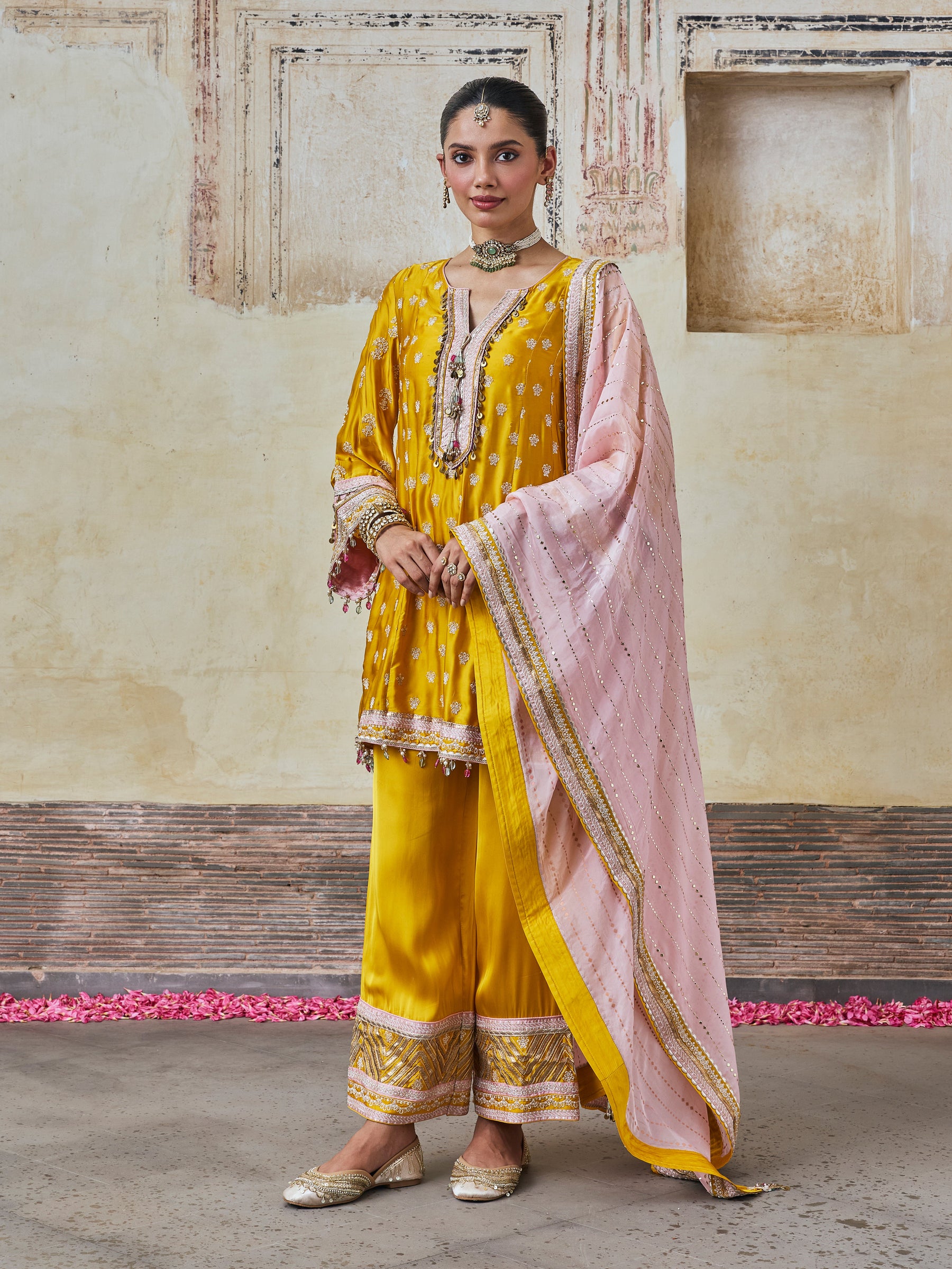 Maeri Cupro Satin Mustard Kurta Set