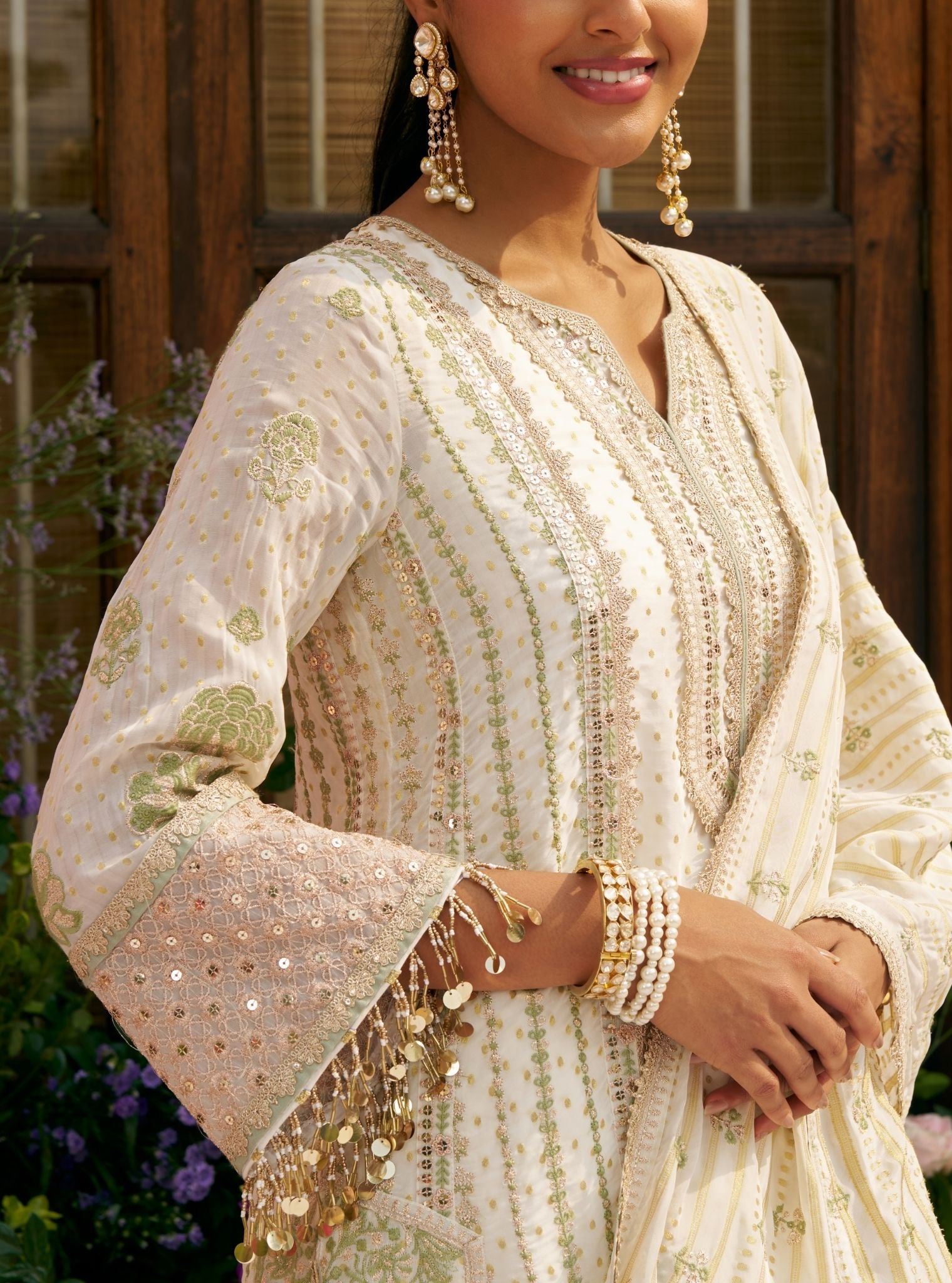 Panchi Banarsi Off White Kurta With Farshi Salwar