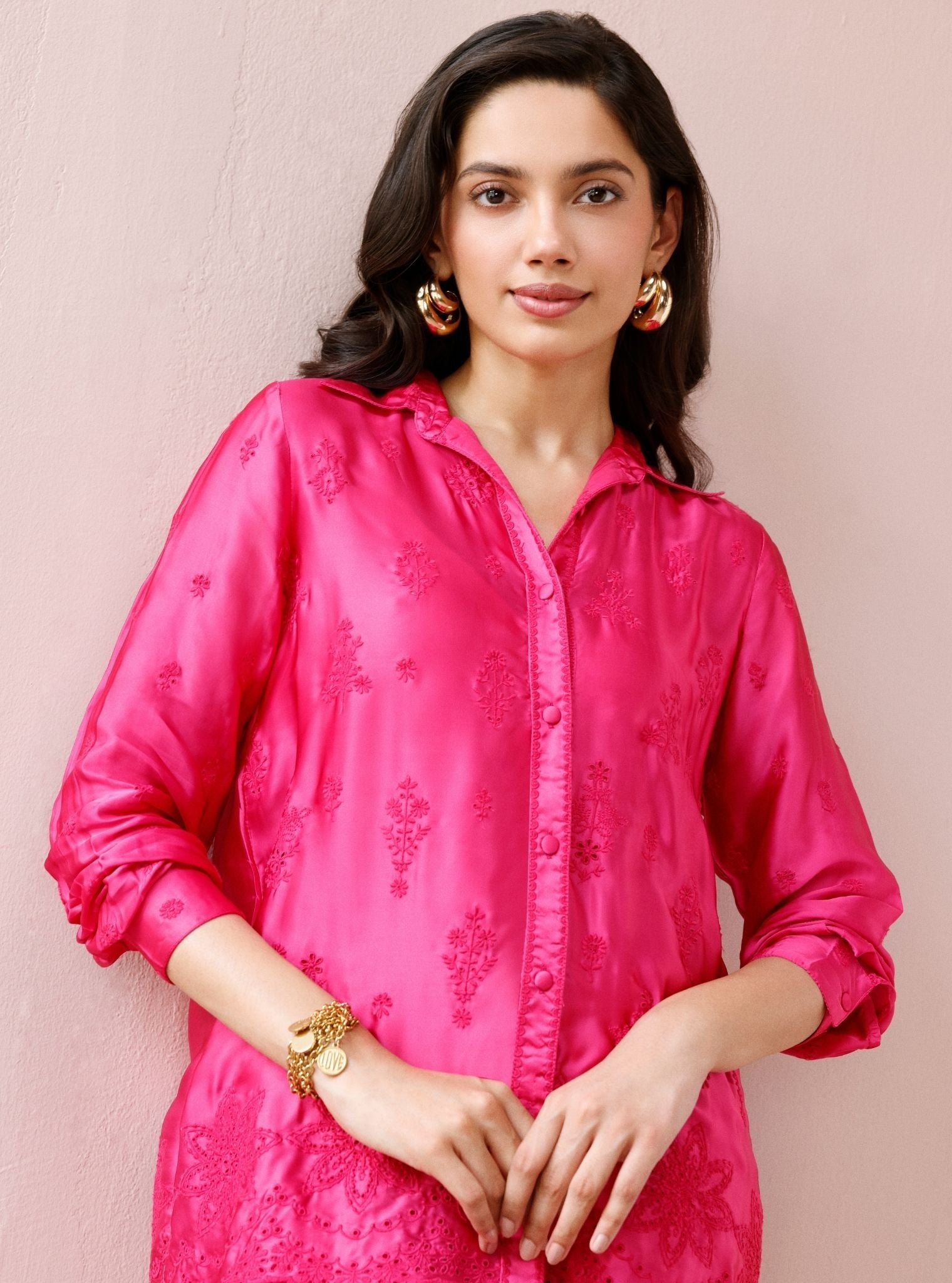 Solene Cupro Satin Fuchsia Co-ord Set