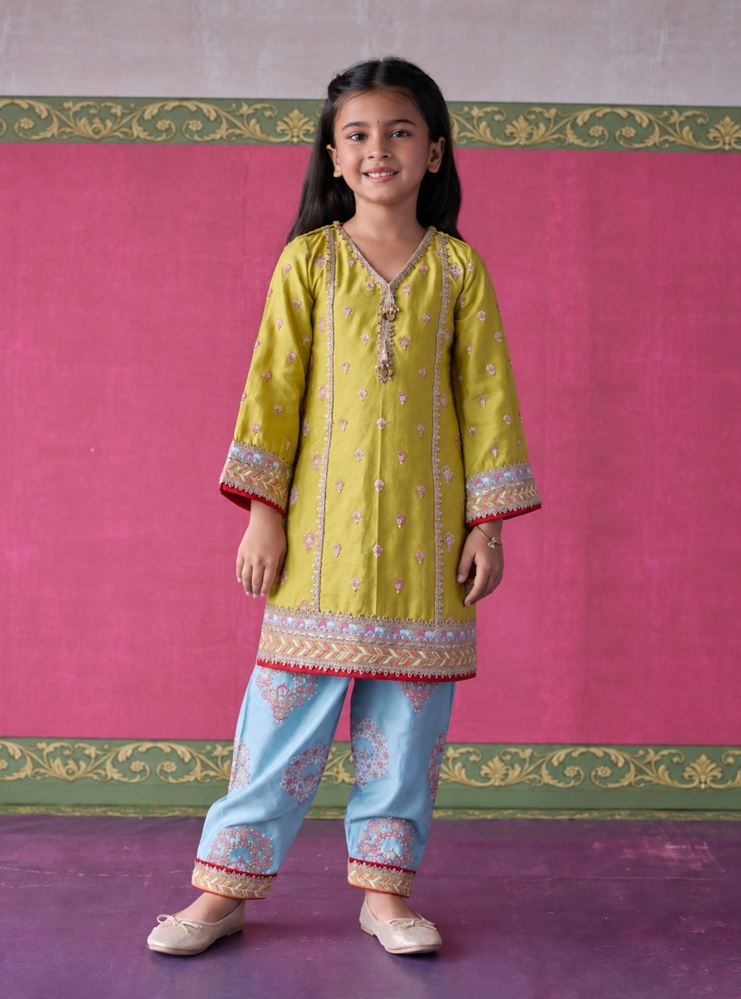 Neeri Pima Satin Lime  Kurta Set