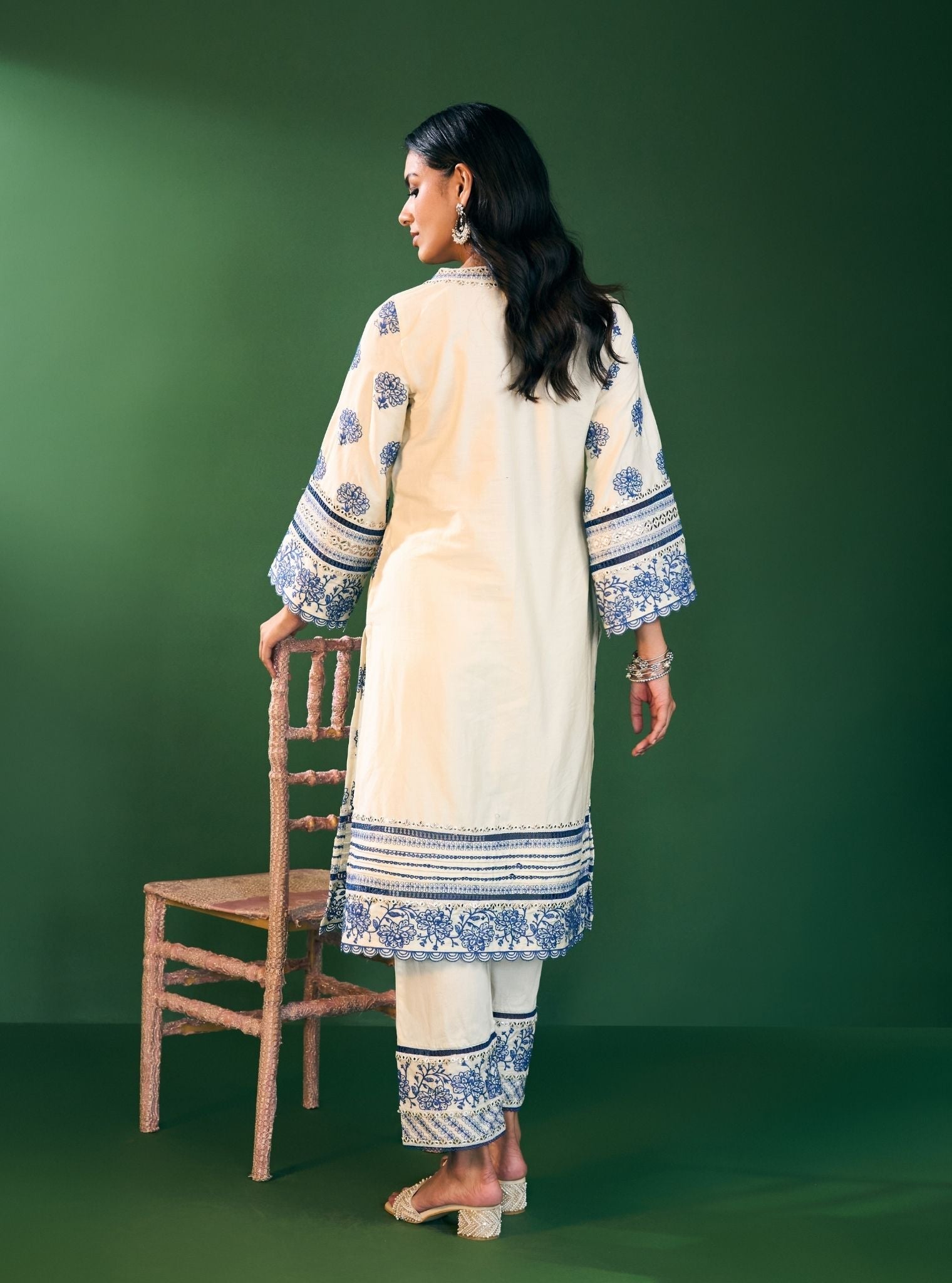 Reha Pima Satin Off White Kurta Set