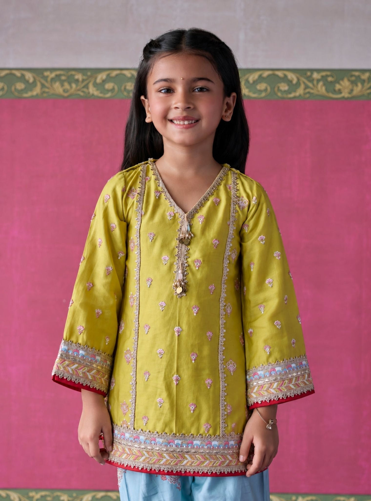 Neeri Pima Satin Lime  Kurta Set