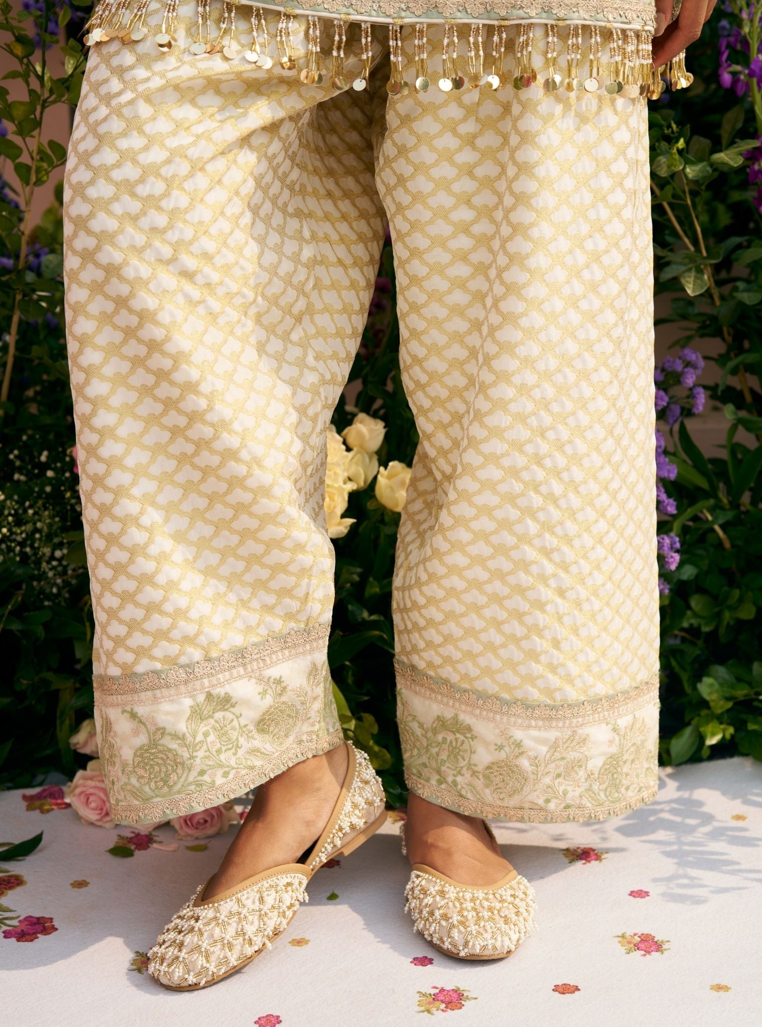 Panchi Banarsi Off White Kurta With Farshi Salwar