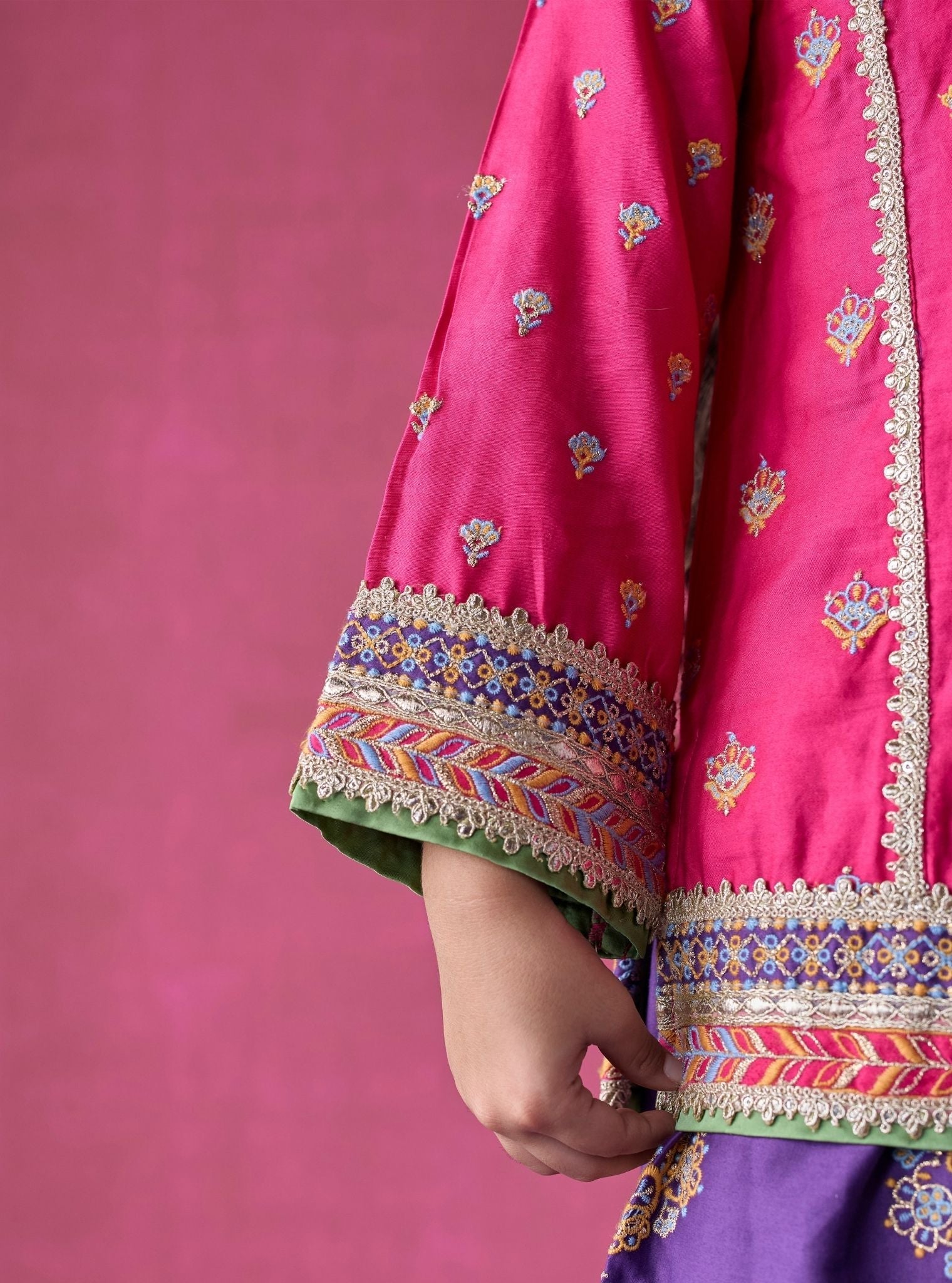 Neeri Pima Satin Fuchsia  Kurta Set