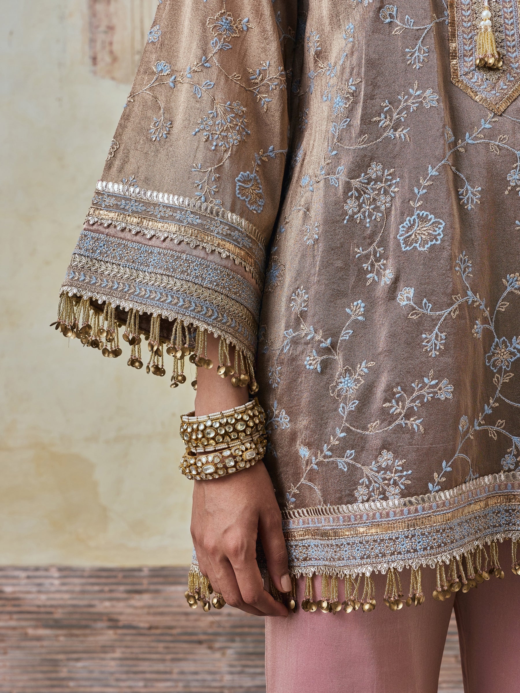 Odhira Tissue Organza Brown & Pink Kurta Set
