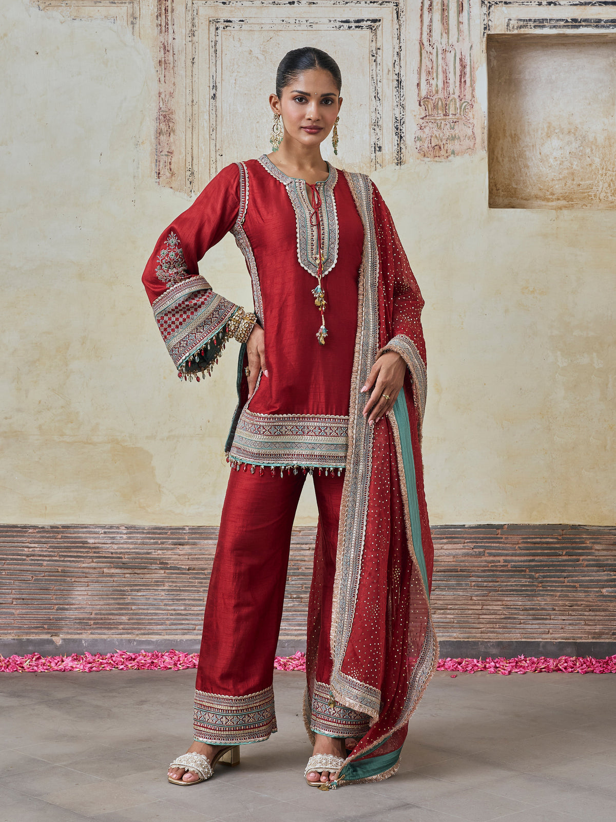 Rimya Bemberg Raw Silk Red Kurta Set