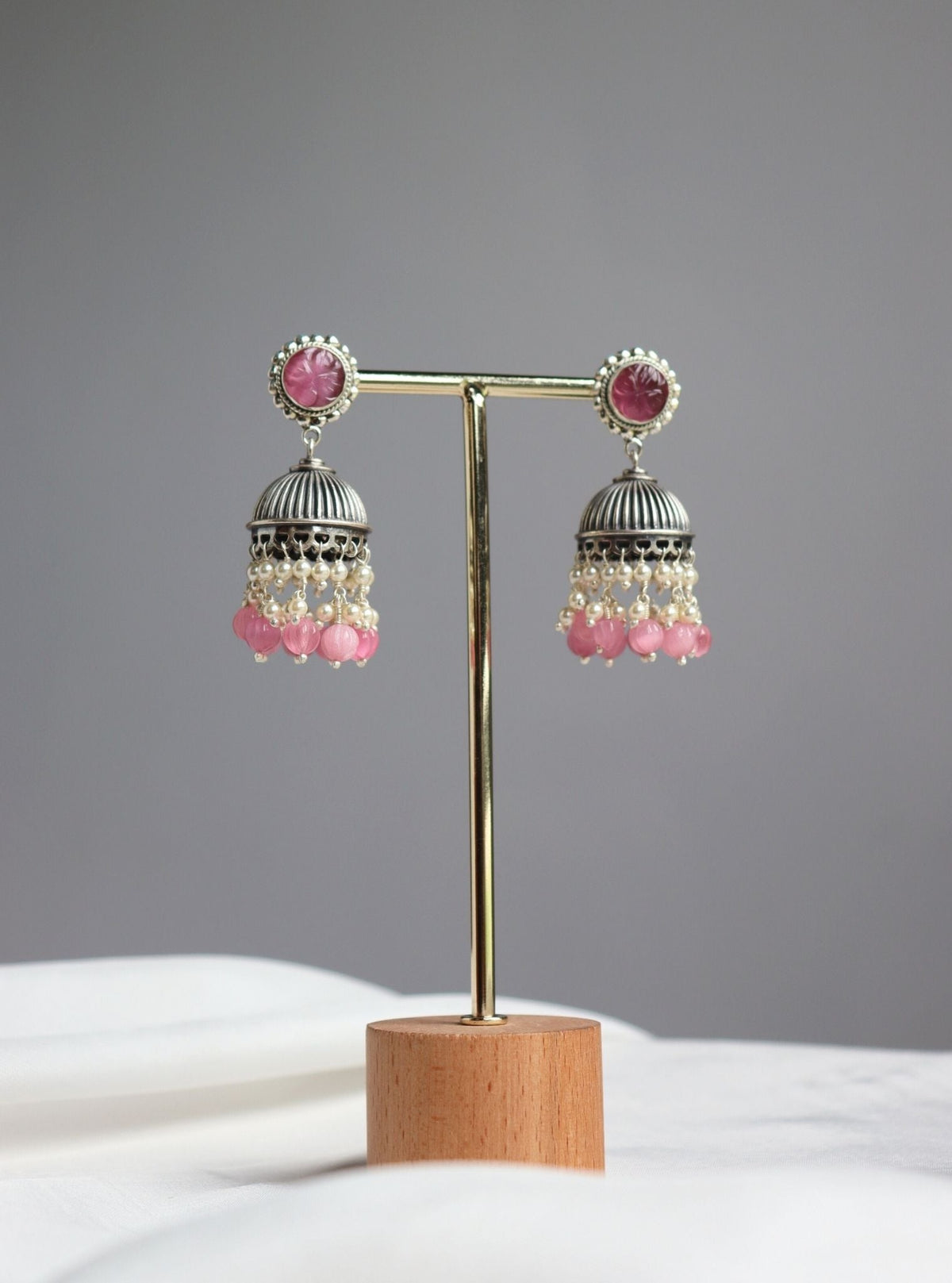 Pure Silver Jia Jhumka Pink