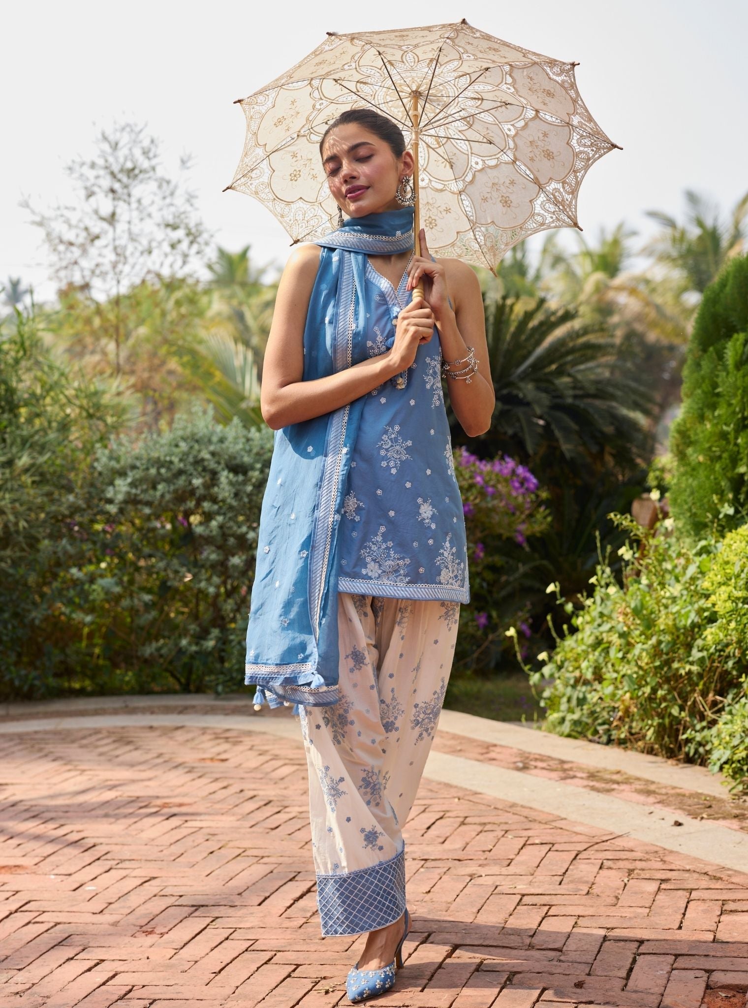 Liva Supima Cotton Steel Blue Kurta With Farshi Salwar