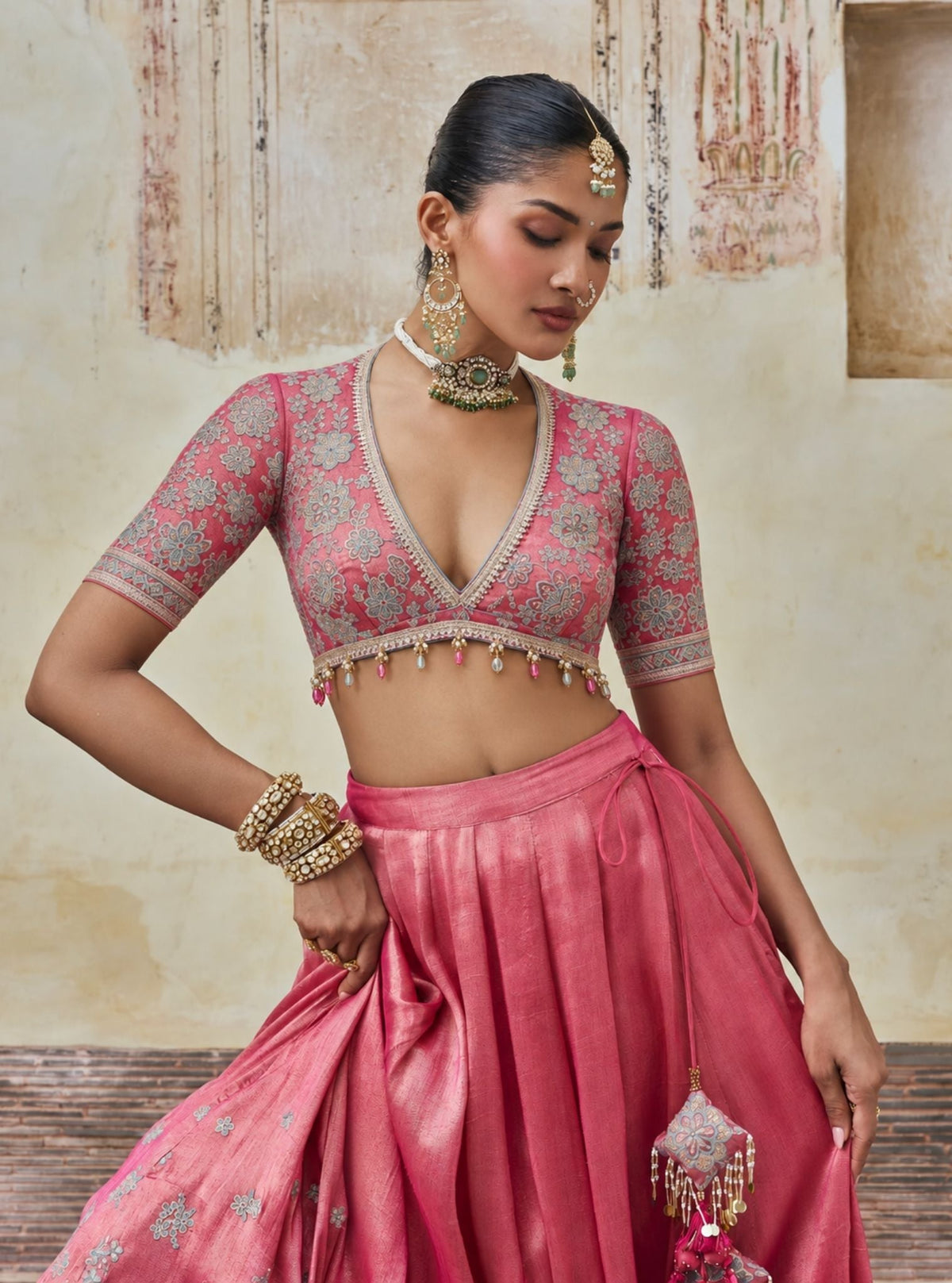 Saawri Bemberg Giraffe Fuchsia Lehenga