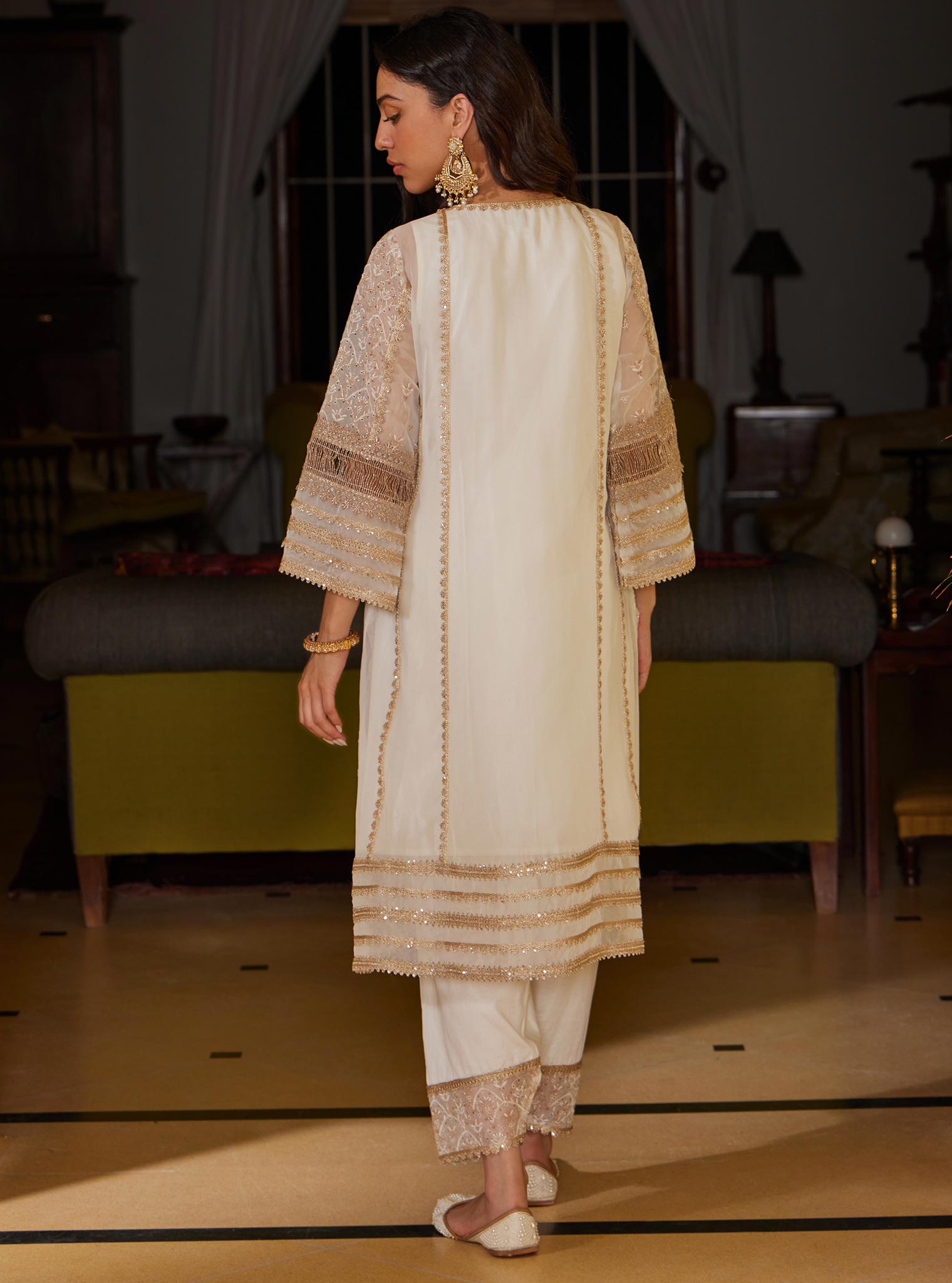 Vipas Organza Off White Kurta with Salwar Set