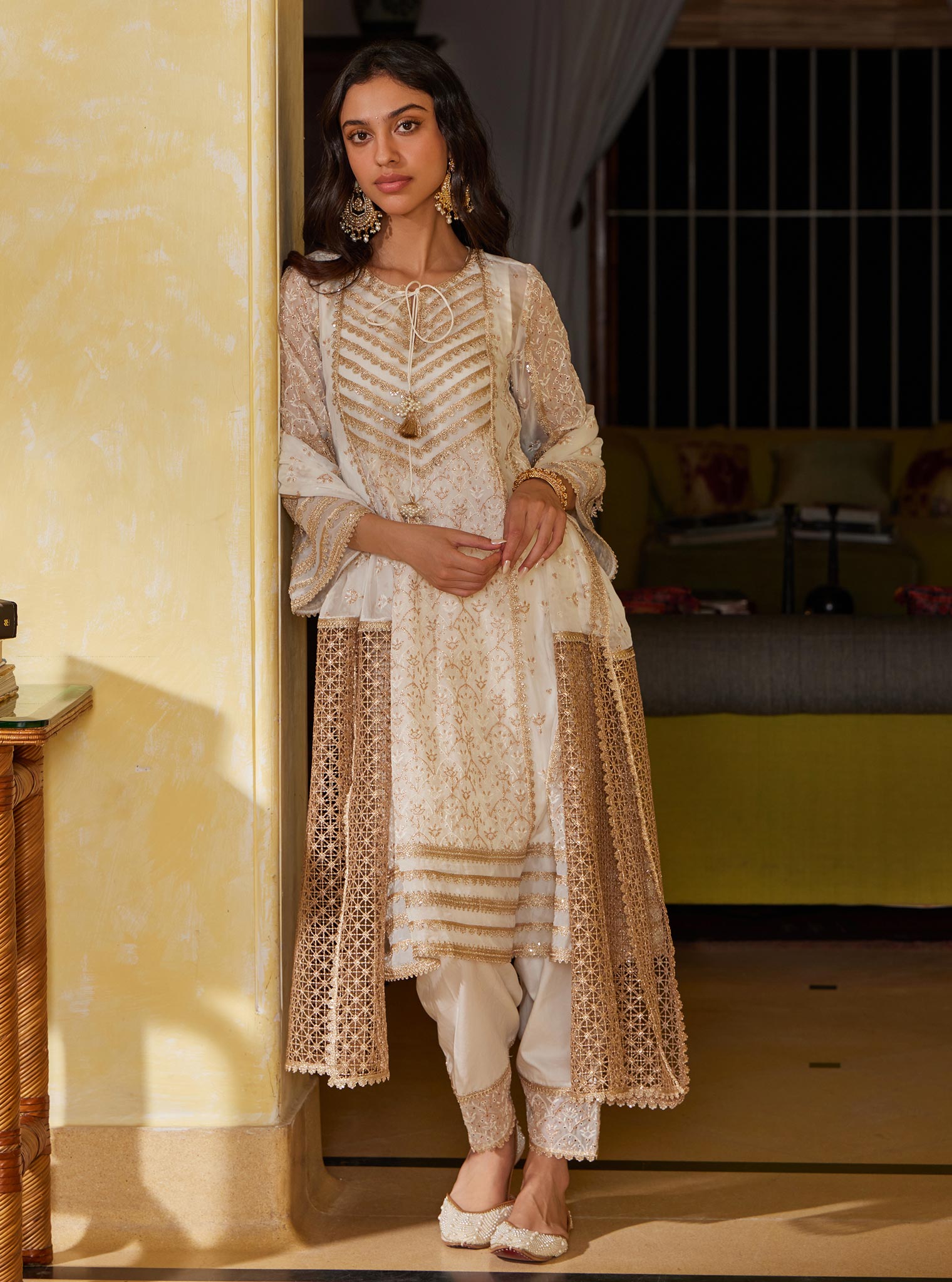 Mulmul Organza Vipas Off White Dupatta