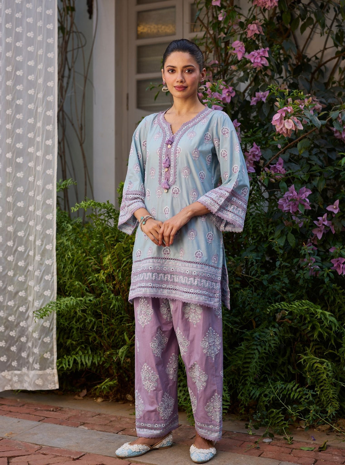 Ruo Supima Cotton Blue Kurta With Farshi Salwar