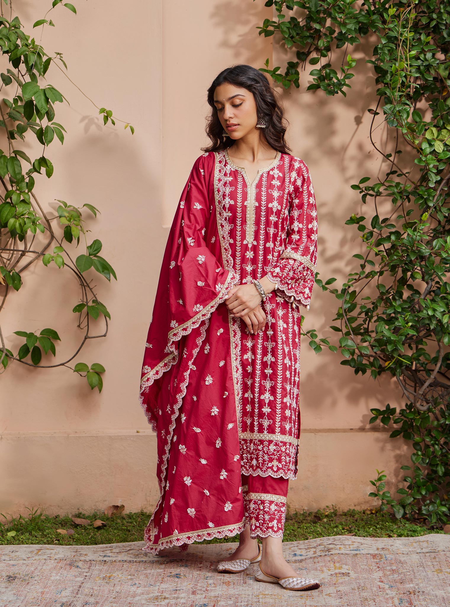 Mulmul Supima Cotton Purvayi Red Pant