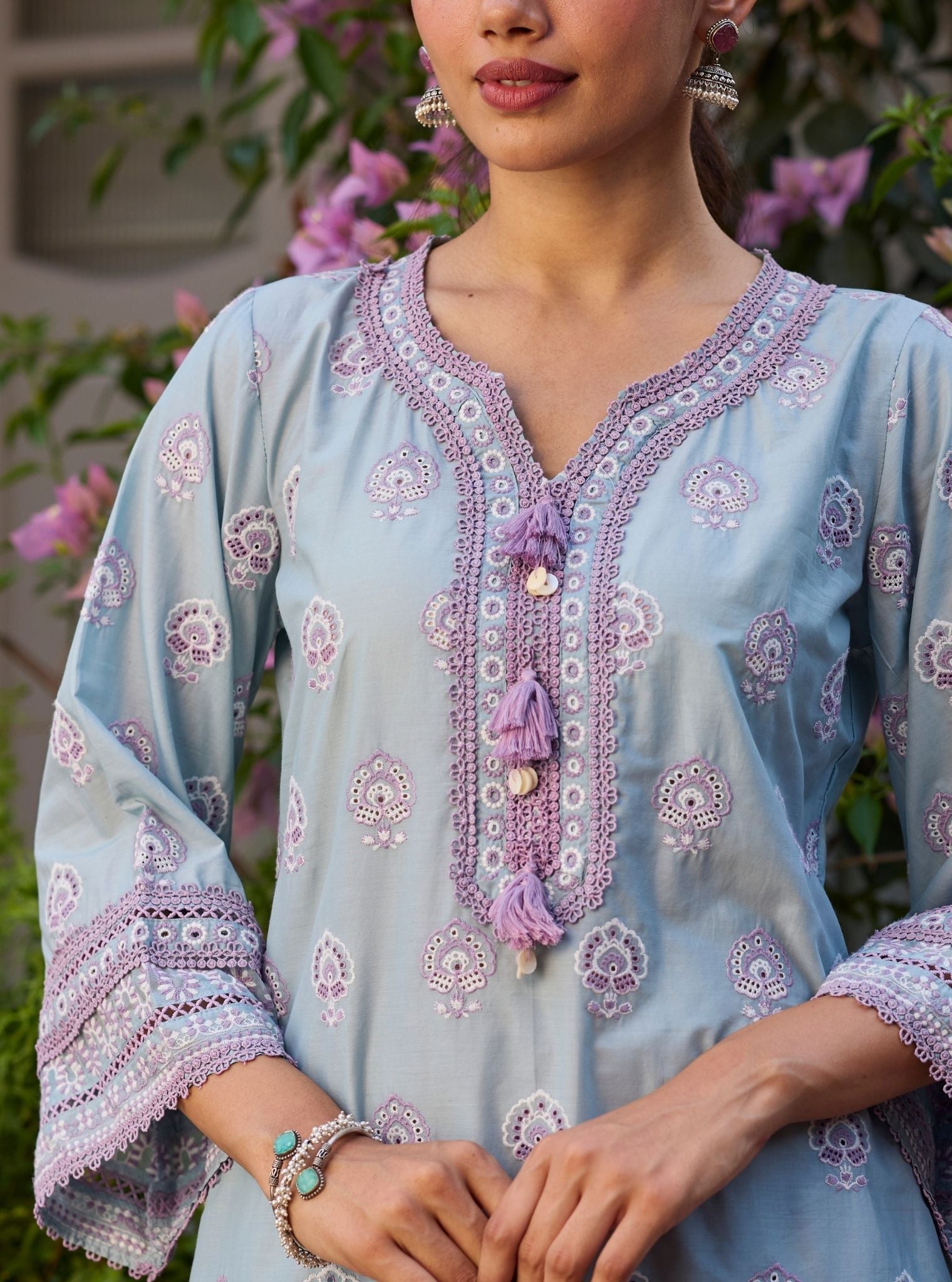 Ruo Supima Cotton Blue Kurta With Farshi Salwar