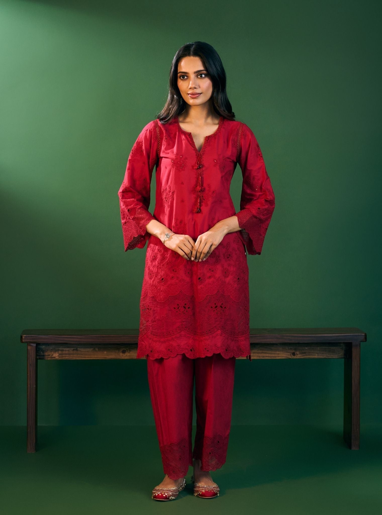 Riva Supima Cotton Red Kurta Set