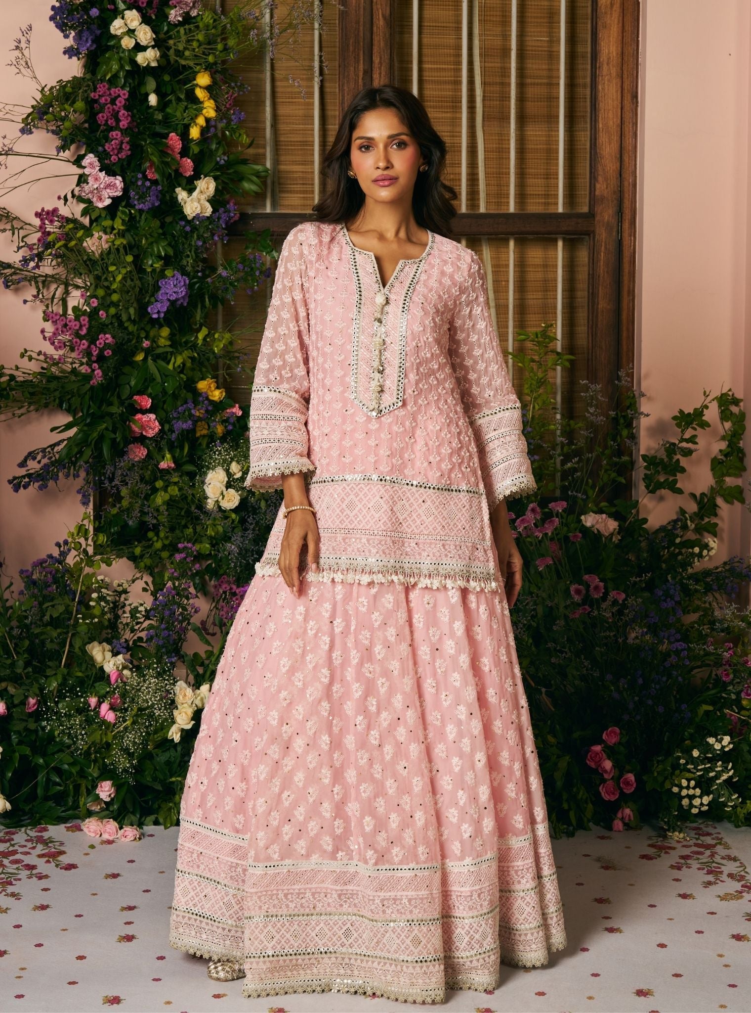 Kilol Organza Pink Kurta & Lehenga Set