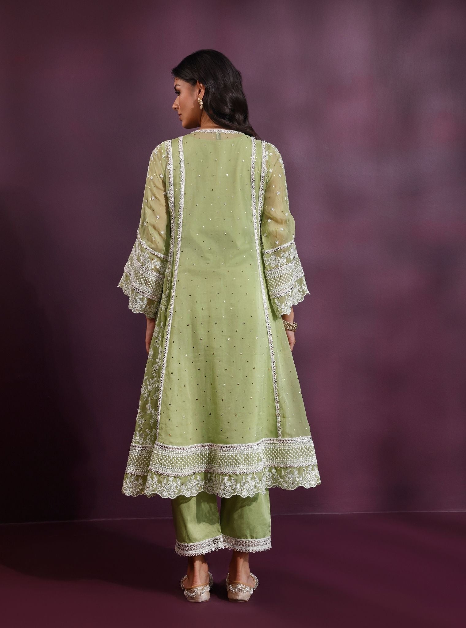 Rupa Organza Pista Green Anarkali Kurta Set