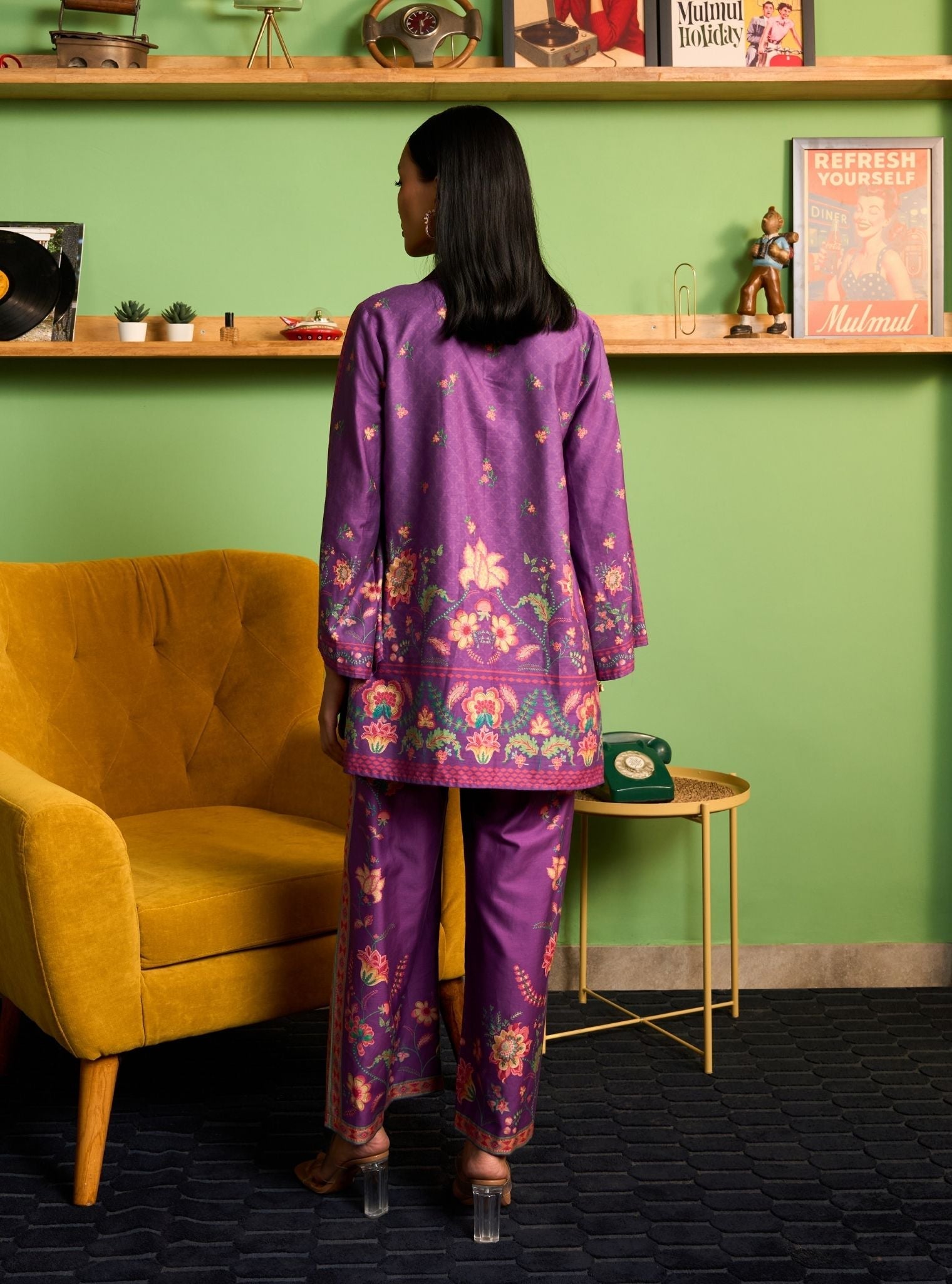 Zuni Pima Satin Purple Printed Co-ord set