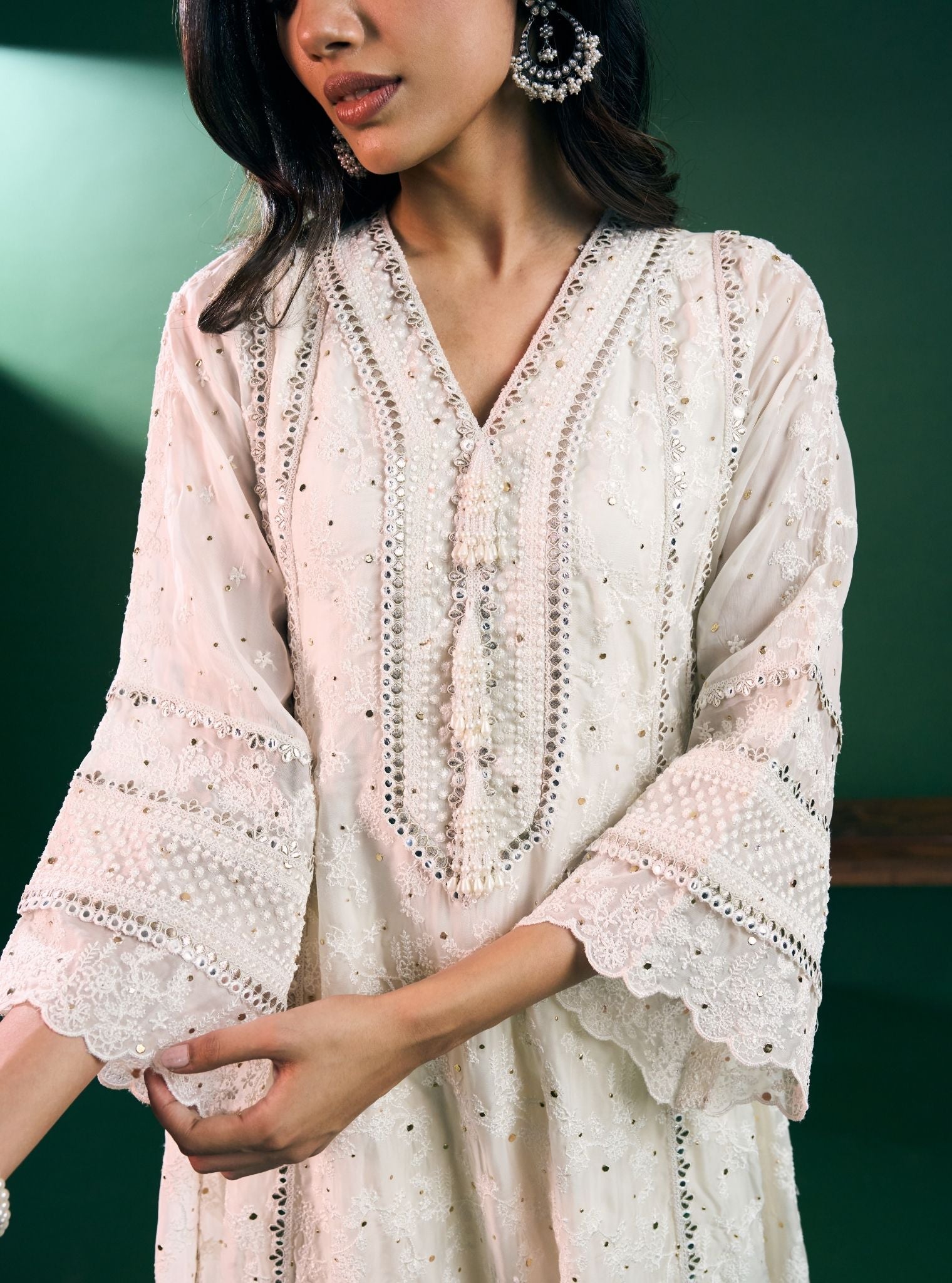 Rupa Organza Off White Anarkali Kurta Set