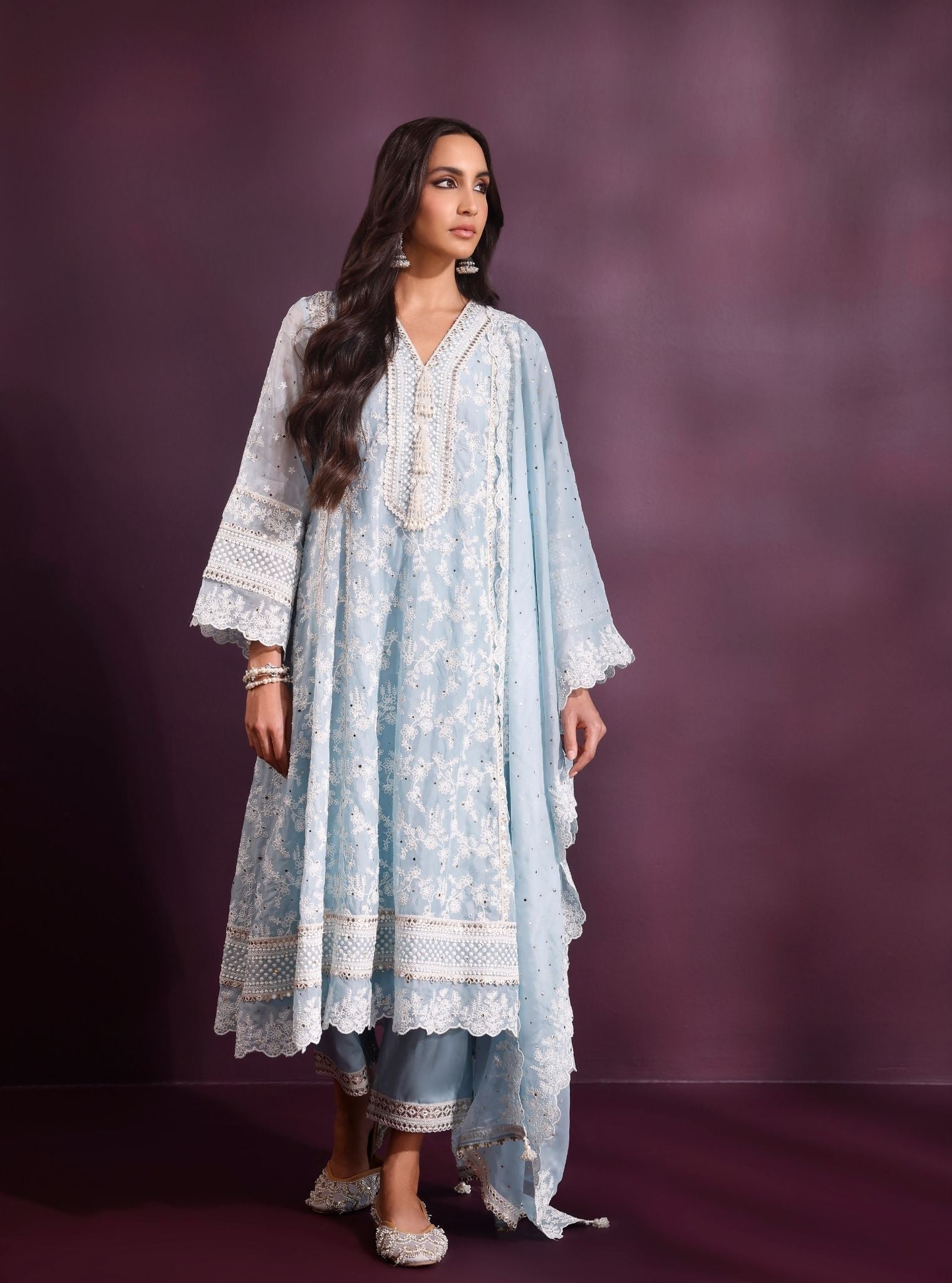 Rupa Organza Blue Anarkali Kurta Set