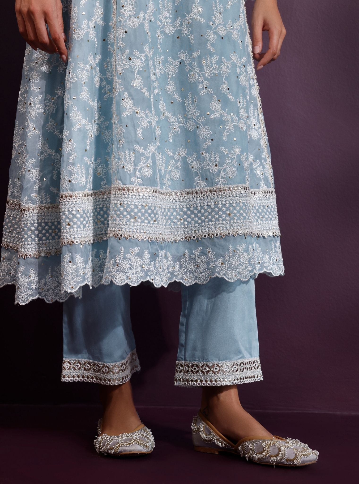 Rupa Organza Blue Anarkali Kurta Set