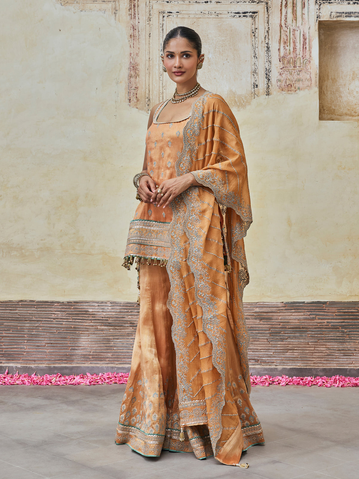 Jugal Bemberg Tissue Orange Kurta with Sharara