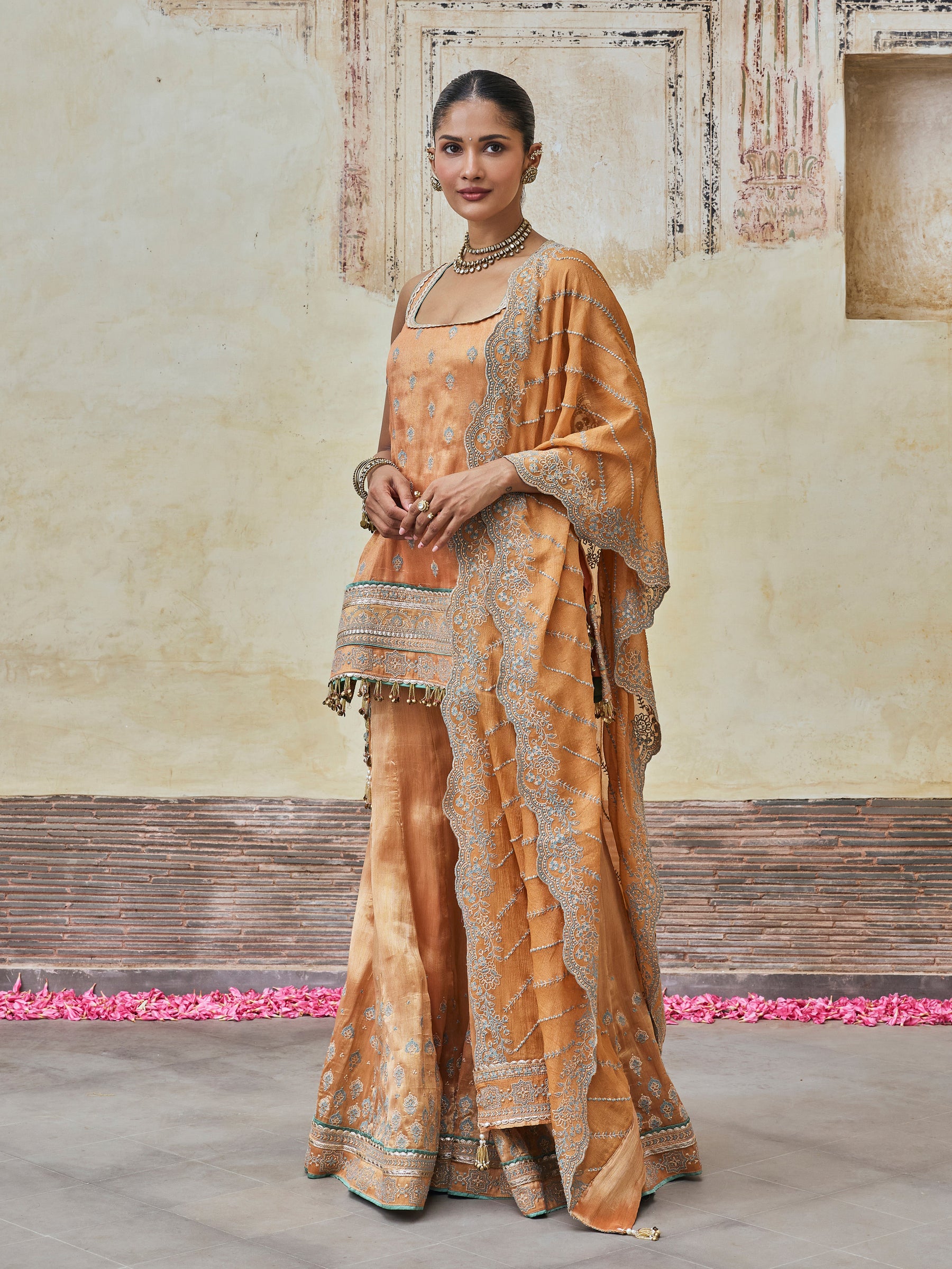 Jugal Bemberg Tissue Orange Kurta with Sharara