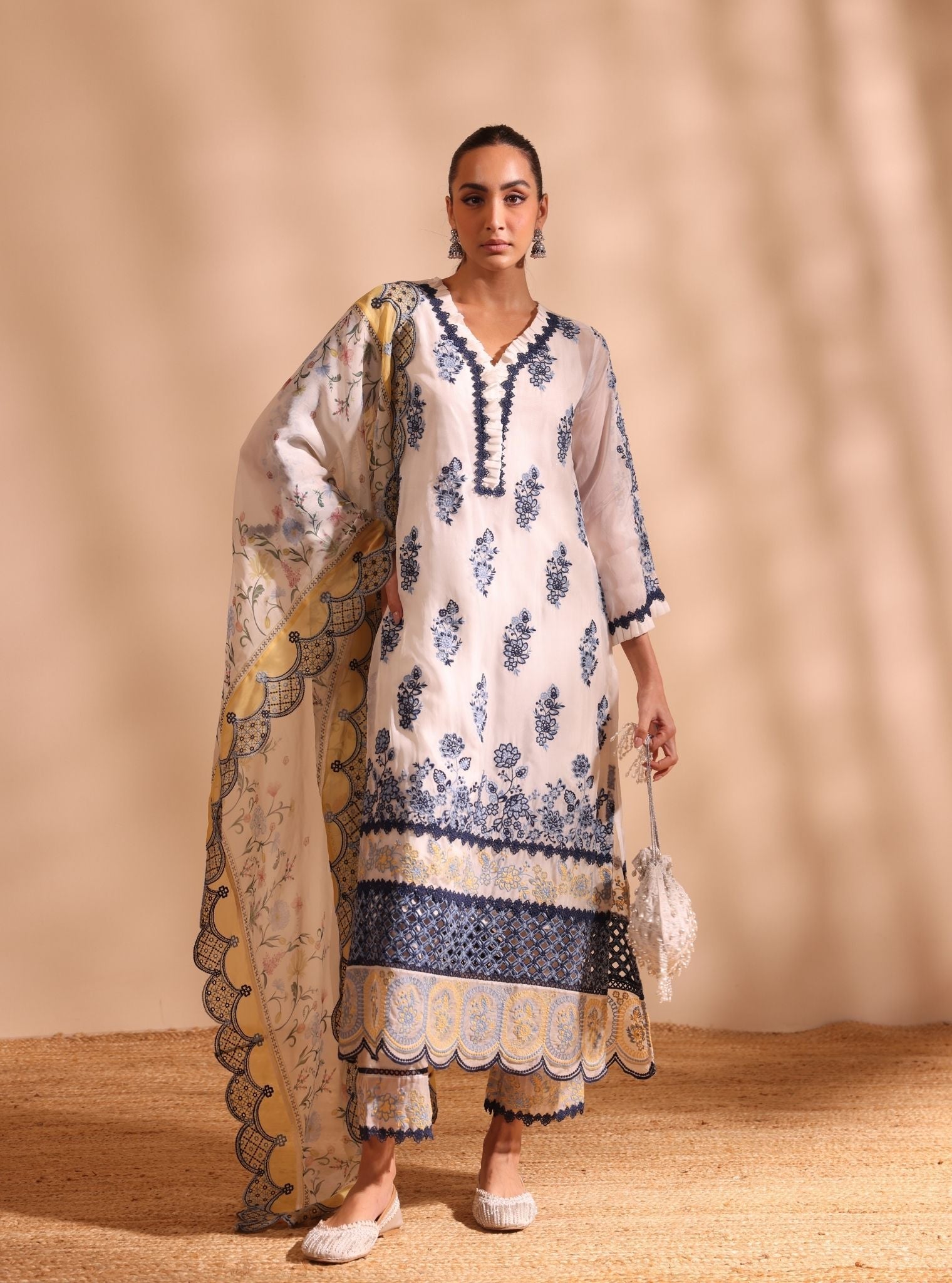 Mulmul Organza Printed Sadya White Dupatta