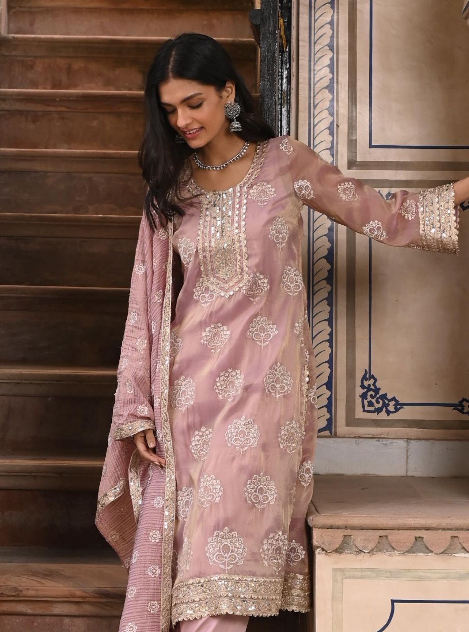 Kasuri Luxe Tissue Lilac Kurta Set