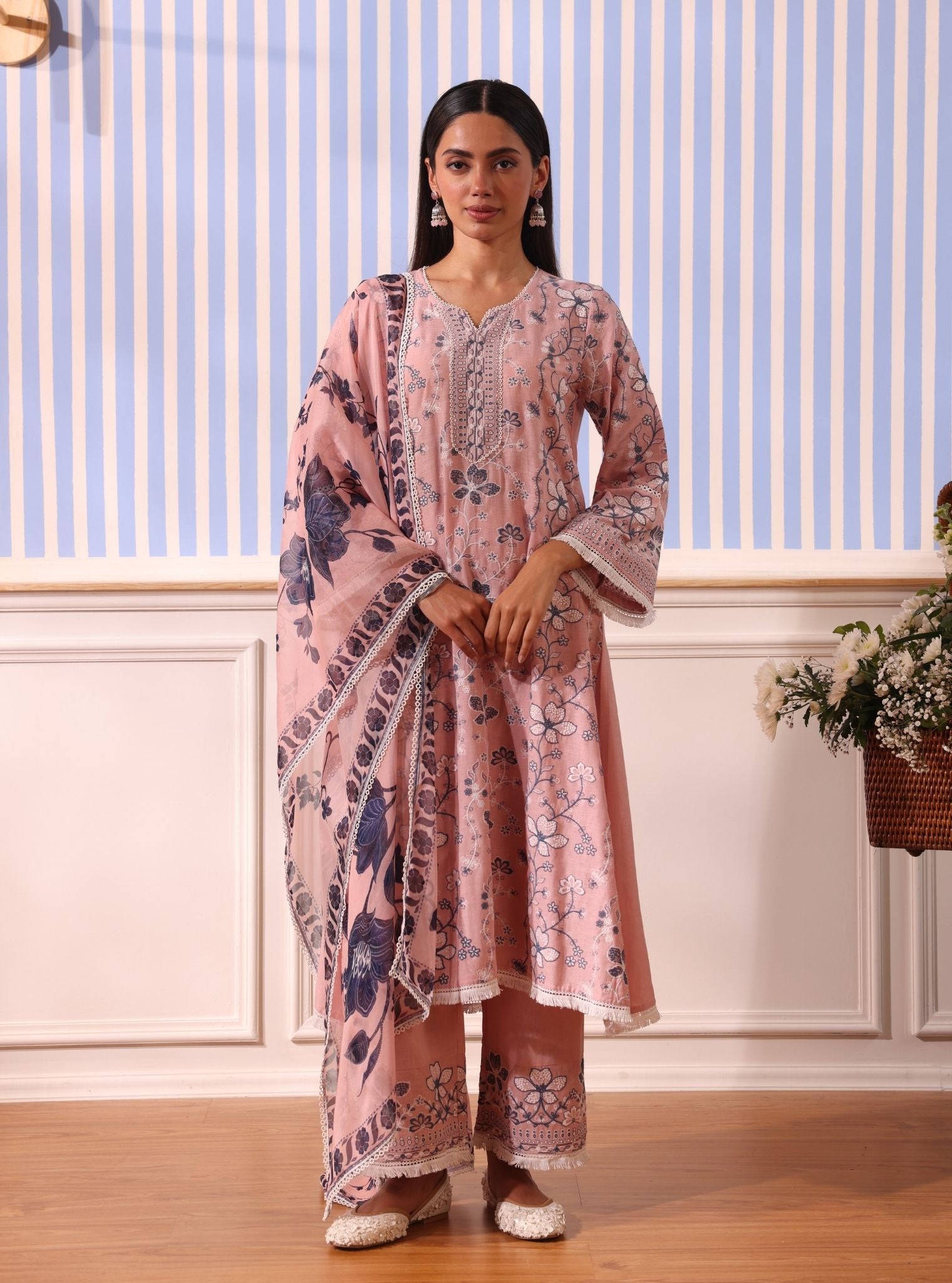 Mulmul Organza Printed Vania Pink Dupatta