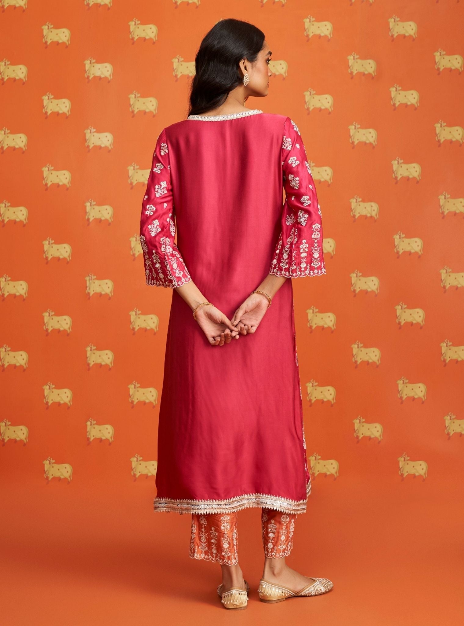 Florentina Cupro Satin Fuschia Kurta Set