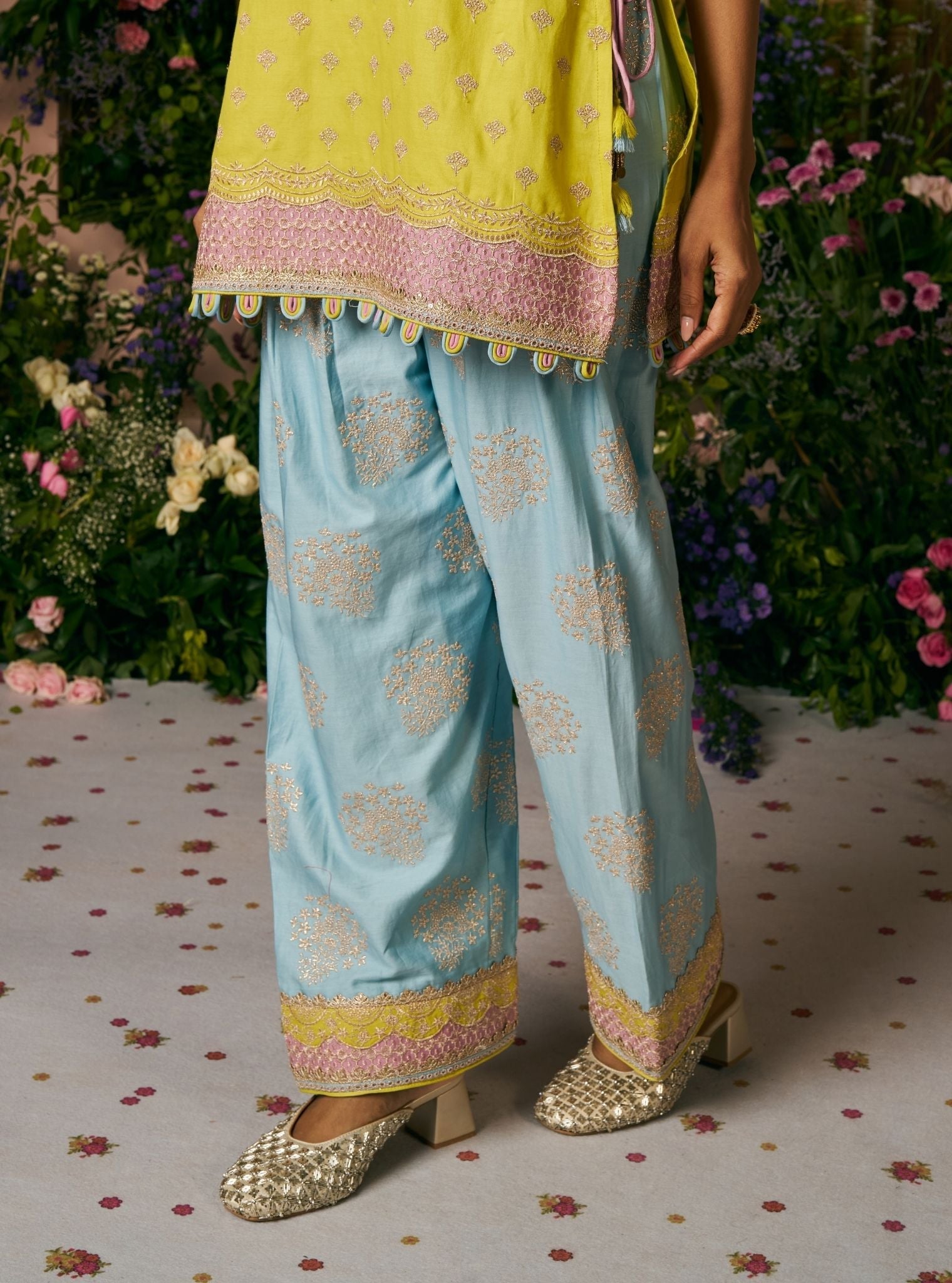 Sugandh Pima Satin Lime Kurta With Farshi Salwar