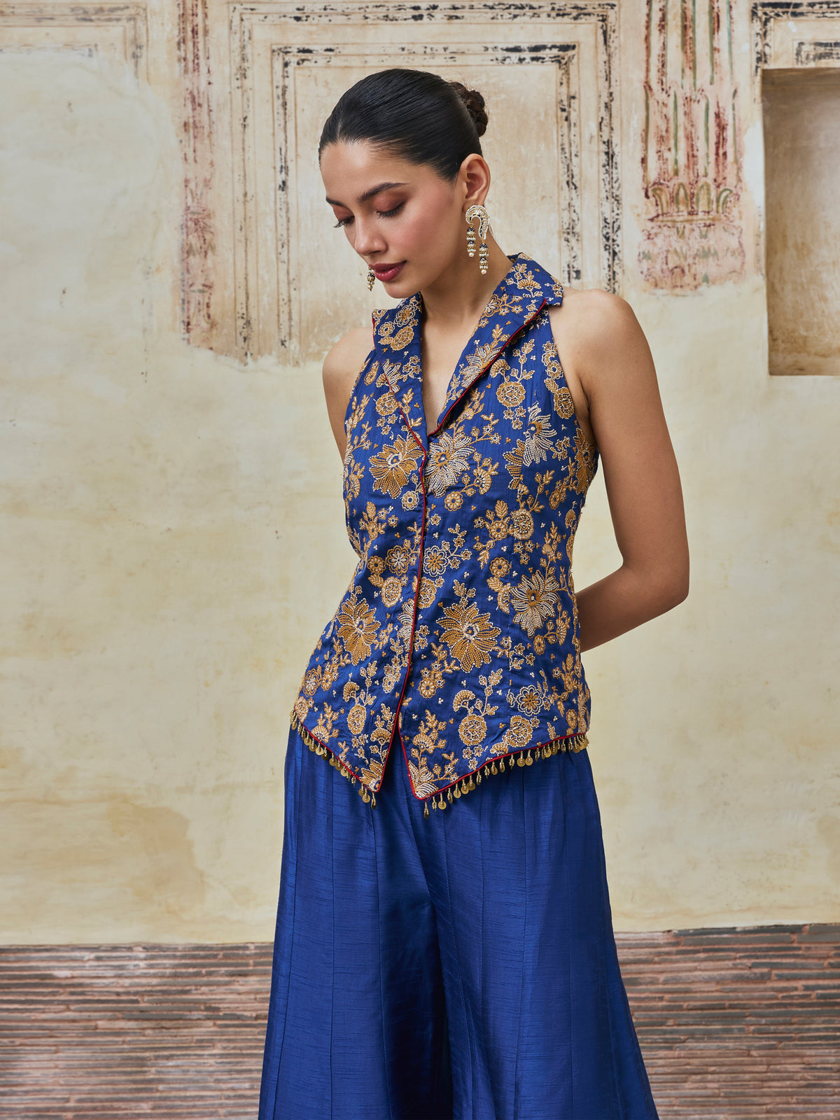 Kairavi Bemberg Raw Silk Blue Waistcoat & Sharara