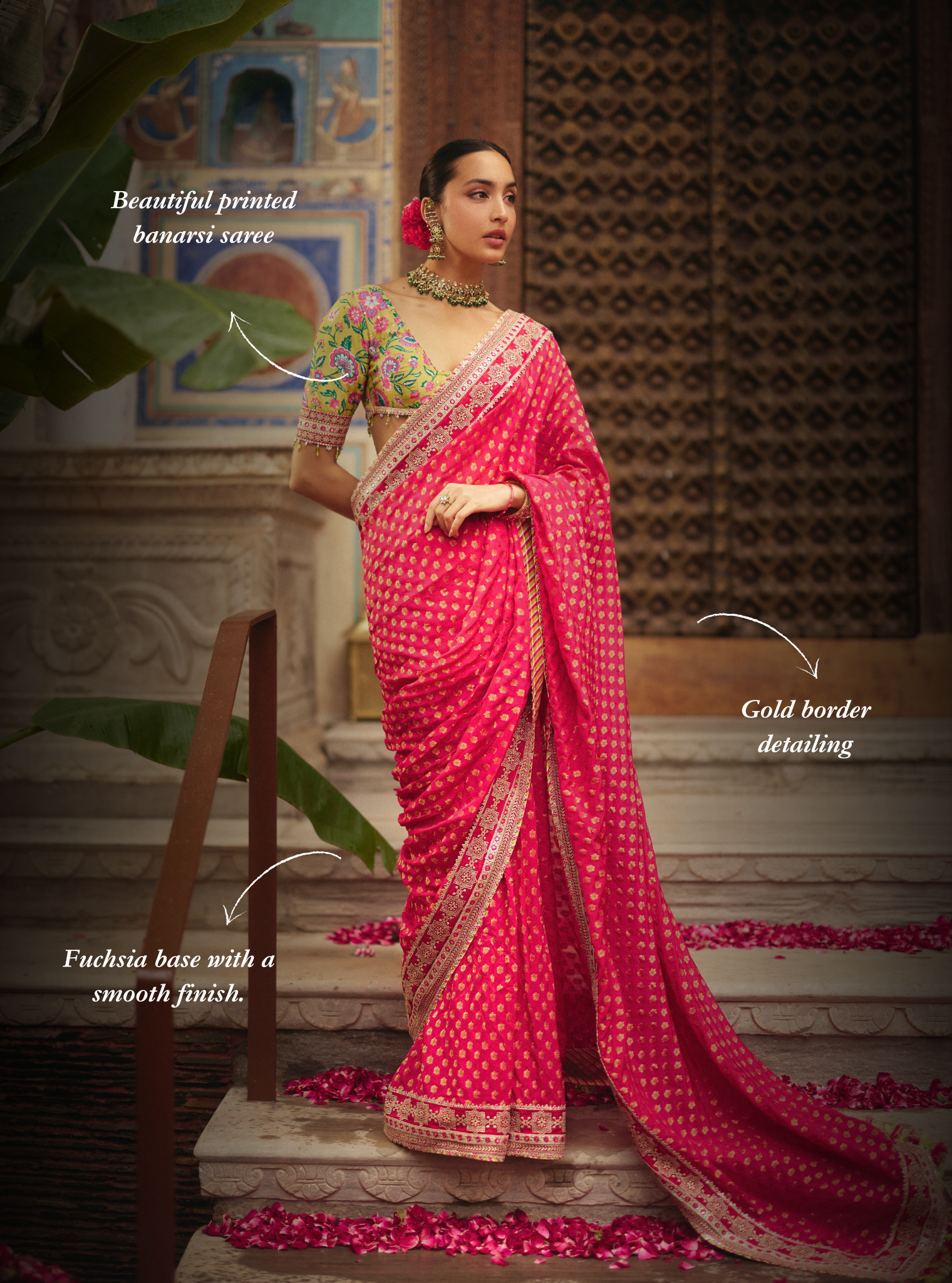 Sanjali Banarasi Fuchsia Saree with Raw Silk Blouse