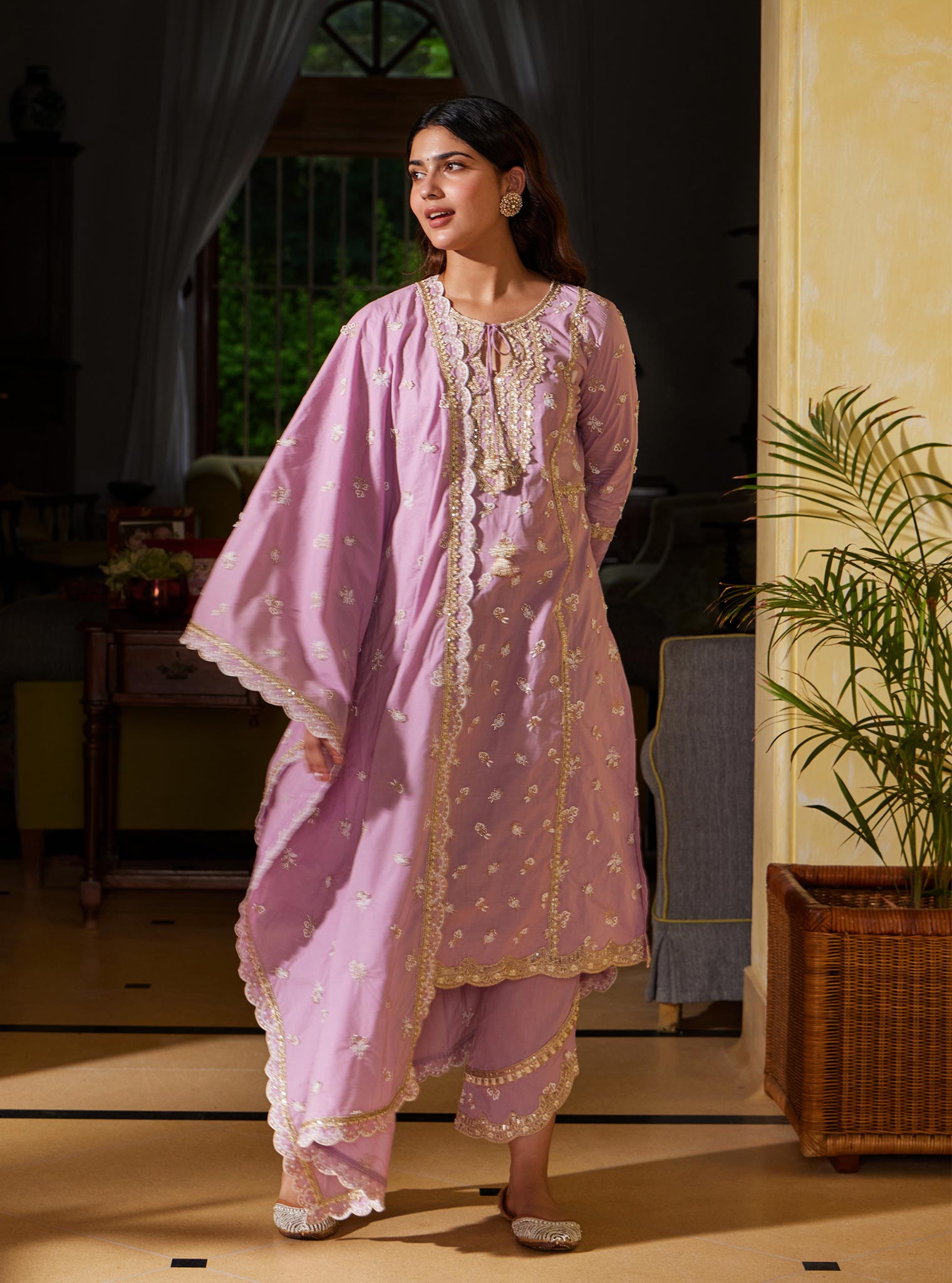 Mulmul Supima Cotton Adah Lilac Pant