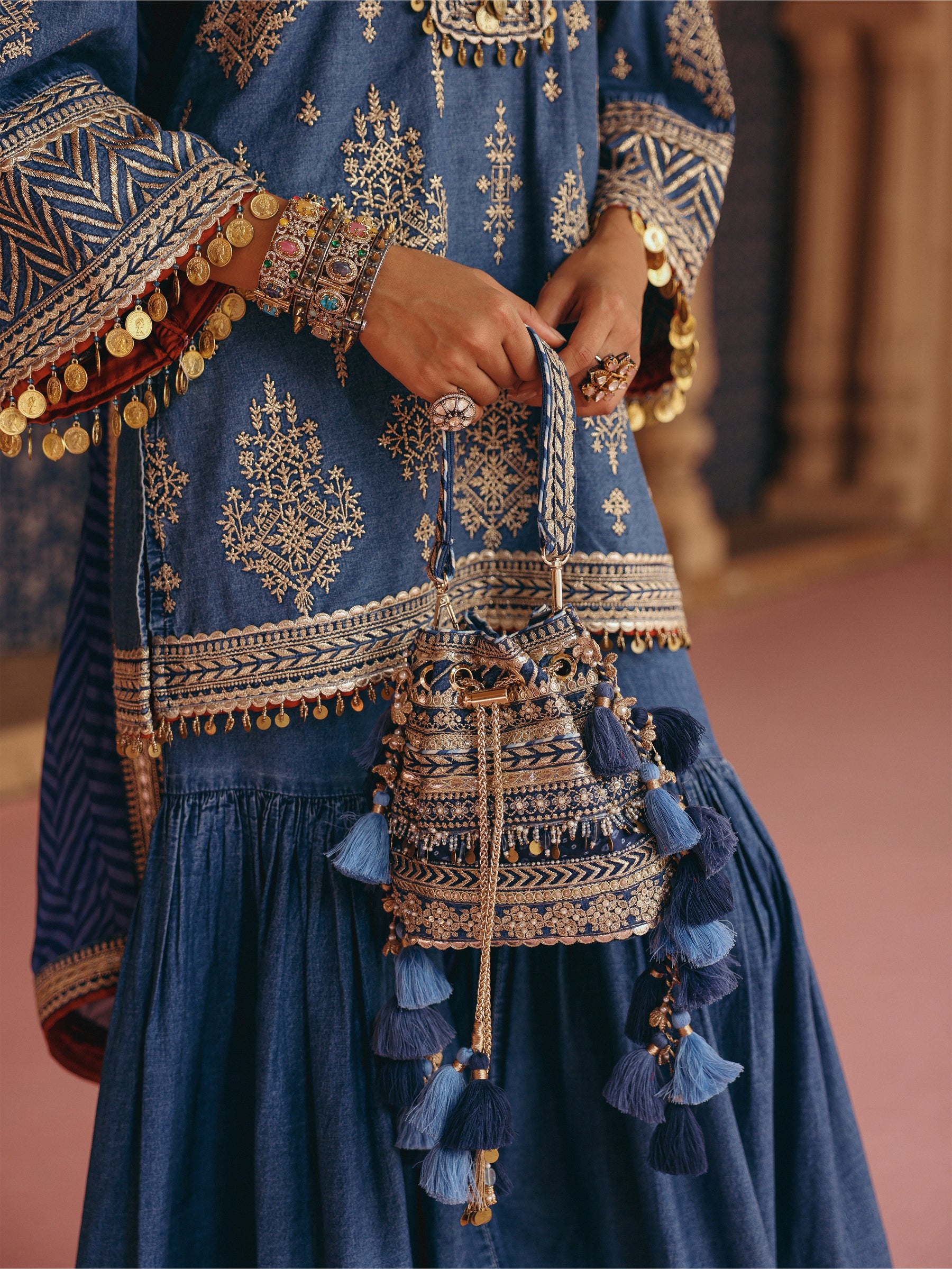 Beri Denim Short Kurta with Sharara