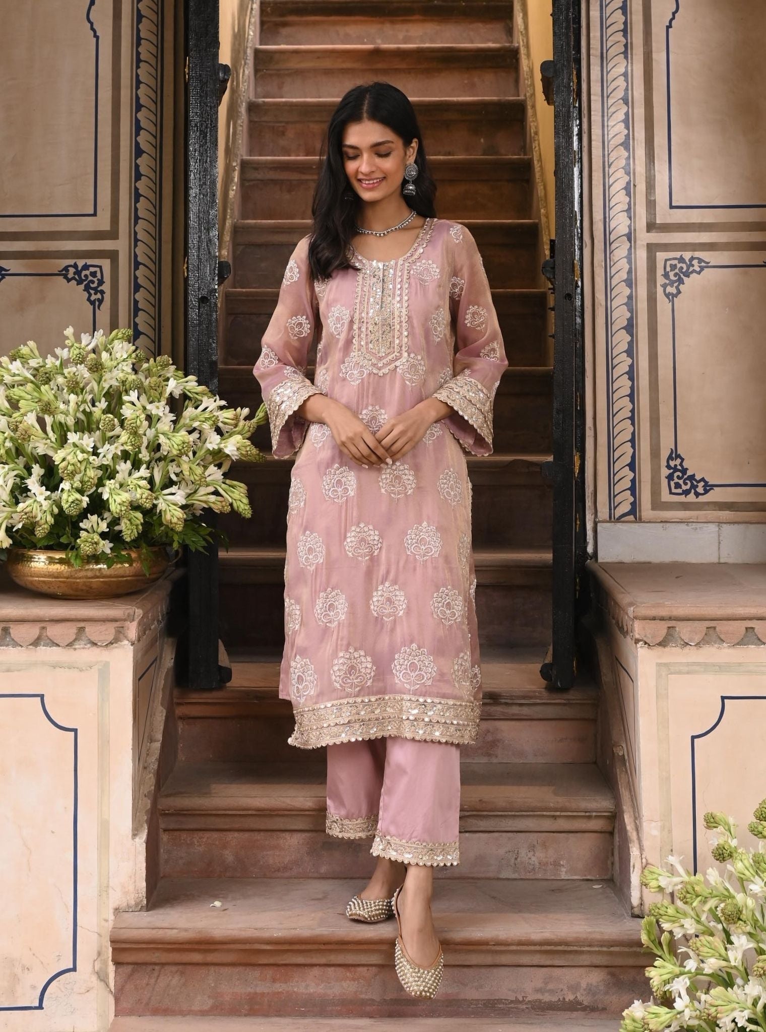 Kasuri Luxe Tissue Lilac Kurta Set