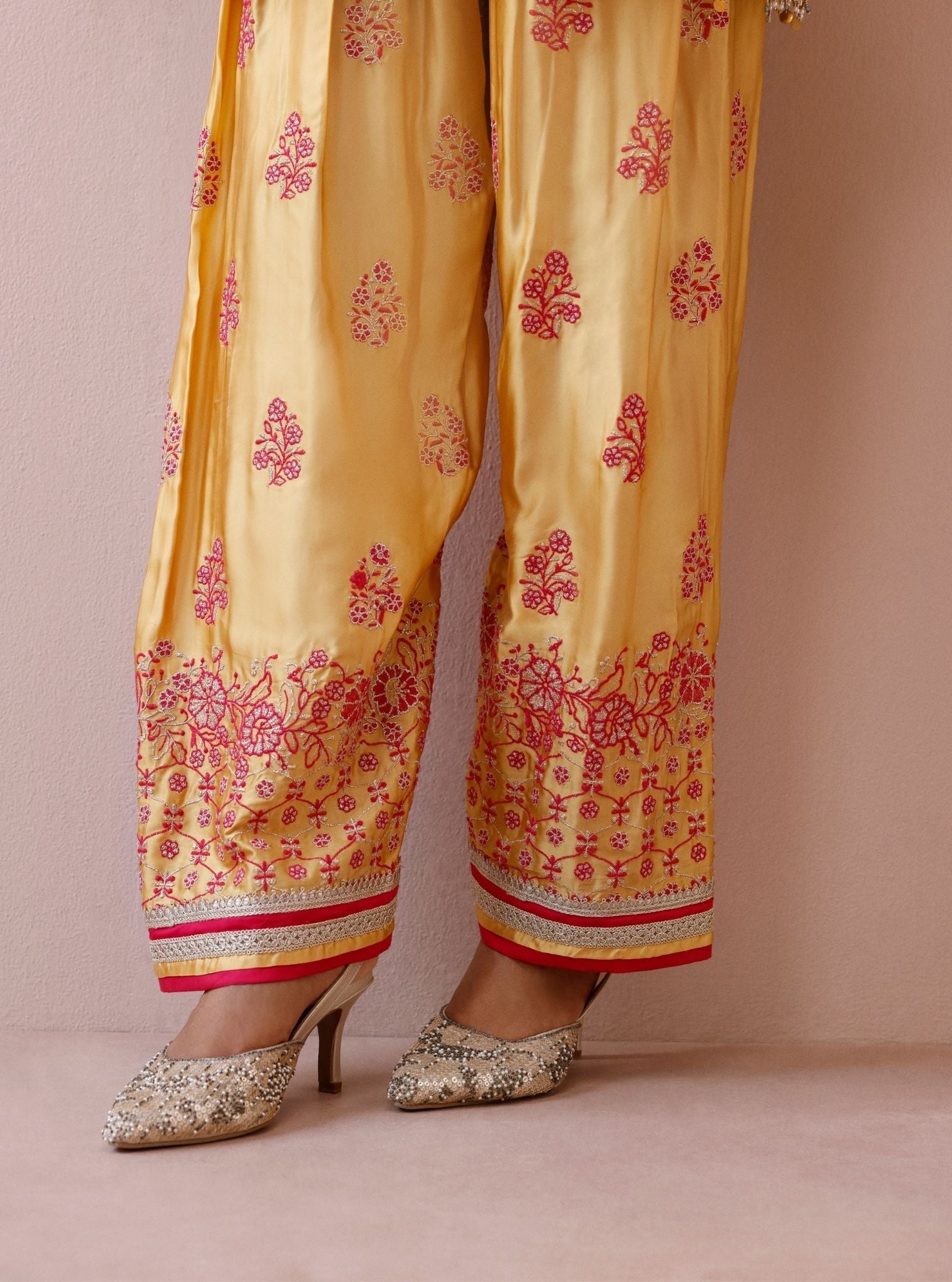 Shvi Cupro Satin Orange Kurta With Farshi Salwar