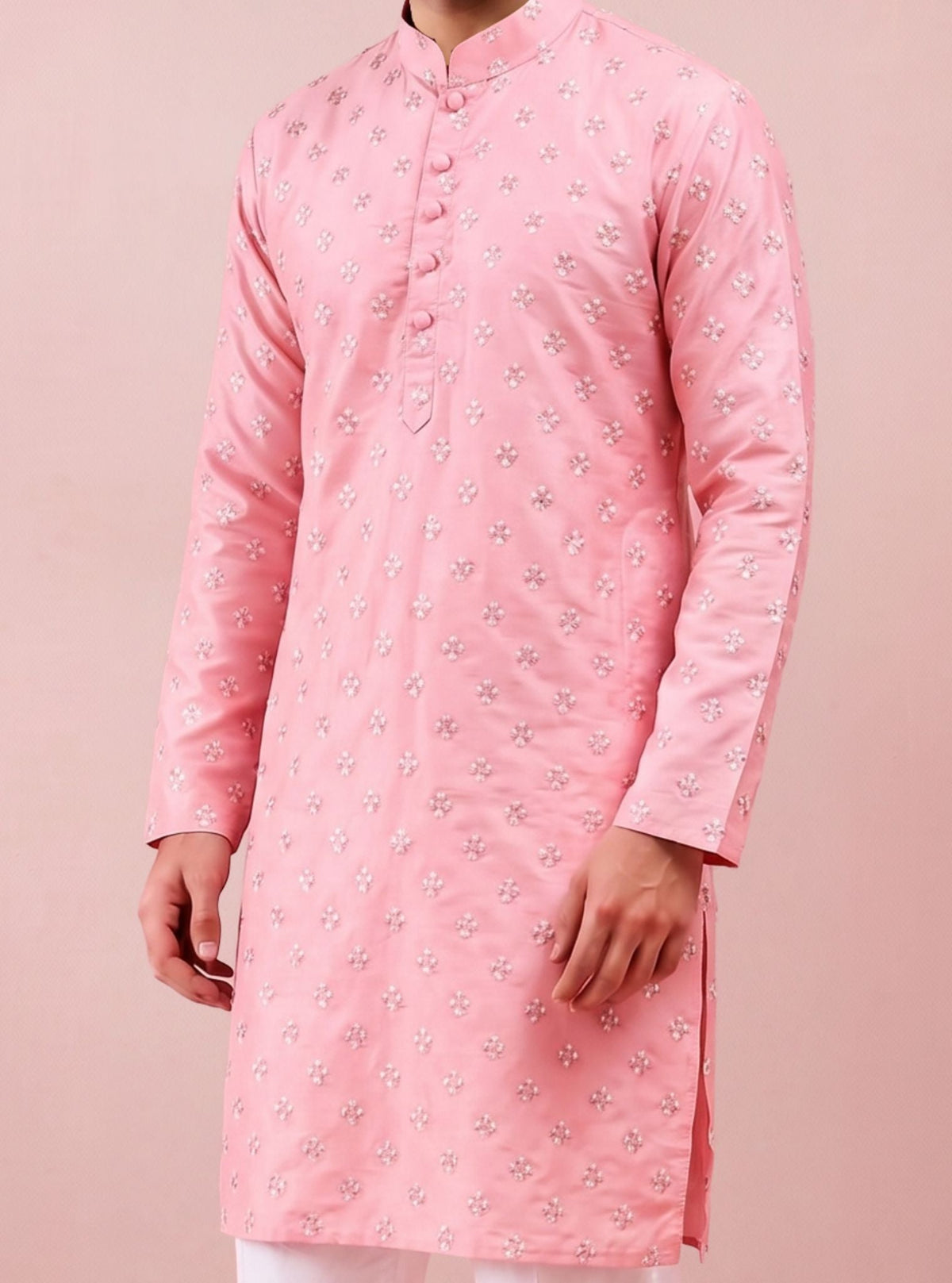 Utsav Pima Satin Pink Mens Kurta Set