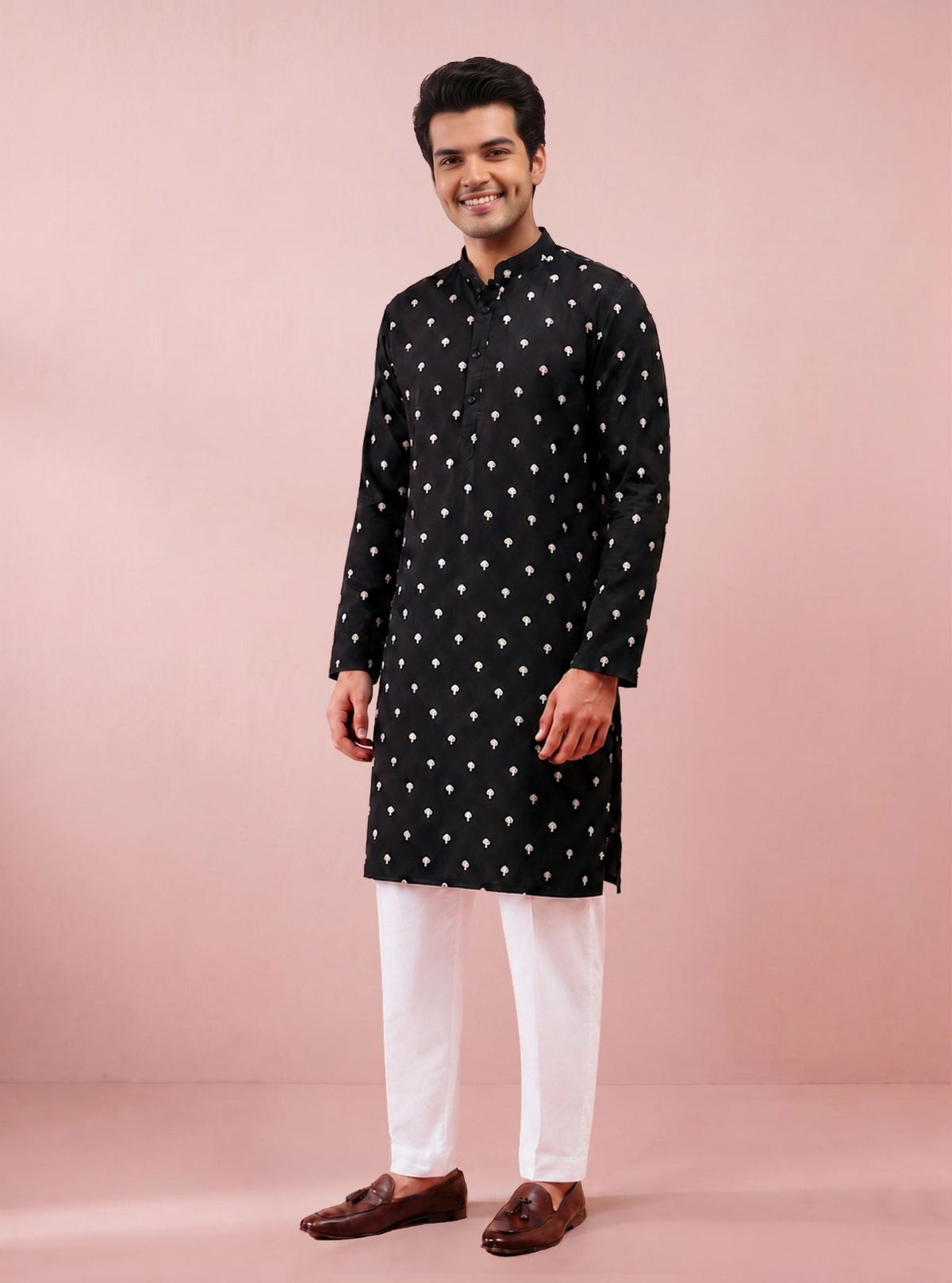 Saanch Bemberg Satin Black Mens Kurta Set