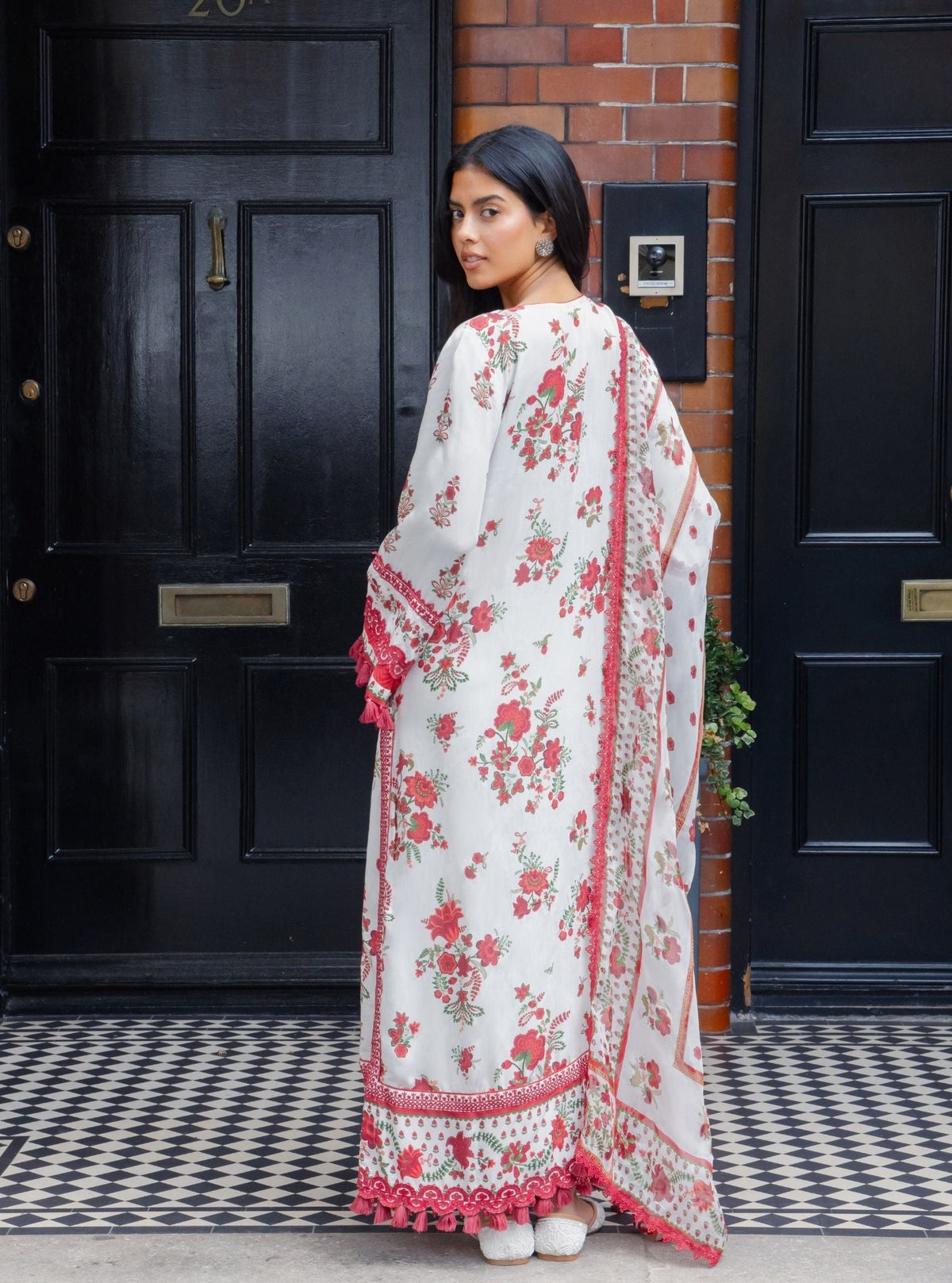 Suvi Lawn Printed Red Kurta Set