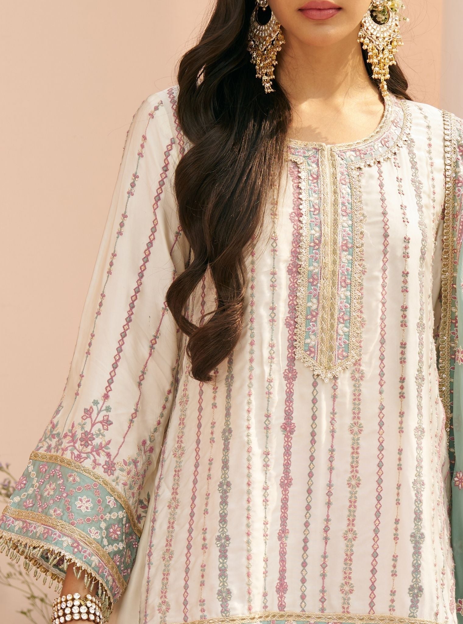 Jhumri Cupro Satin Off White Kurta With Farshi Salwar