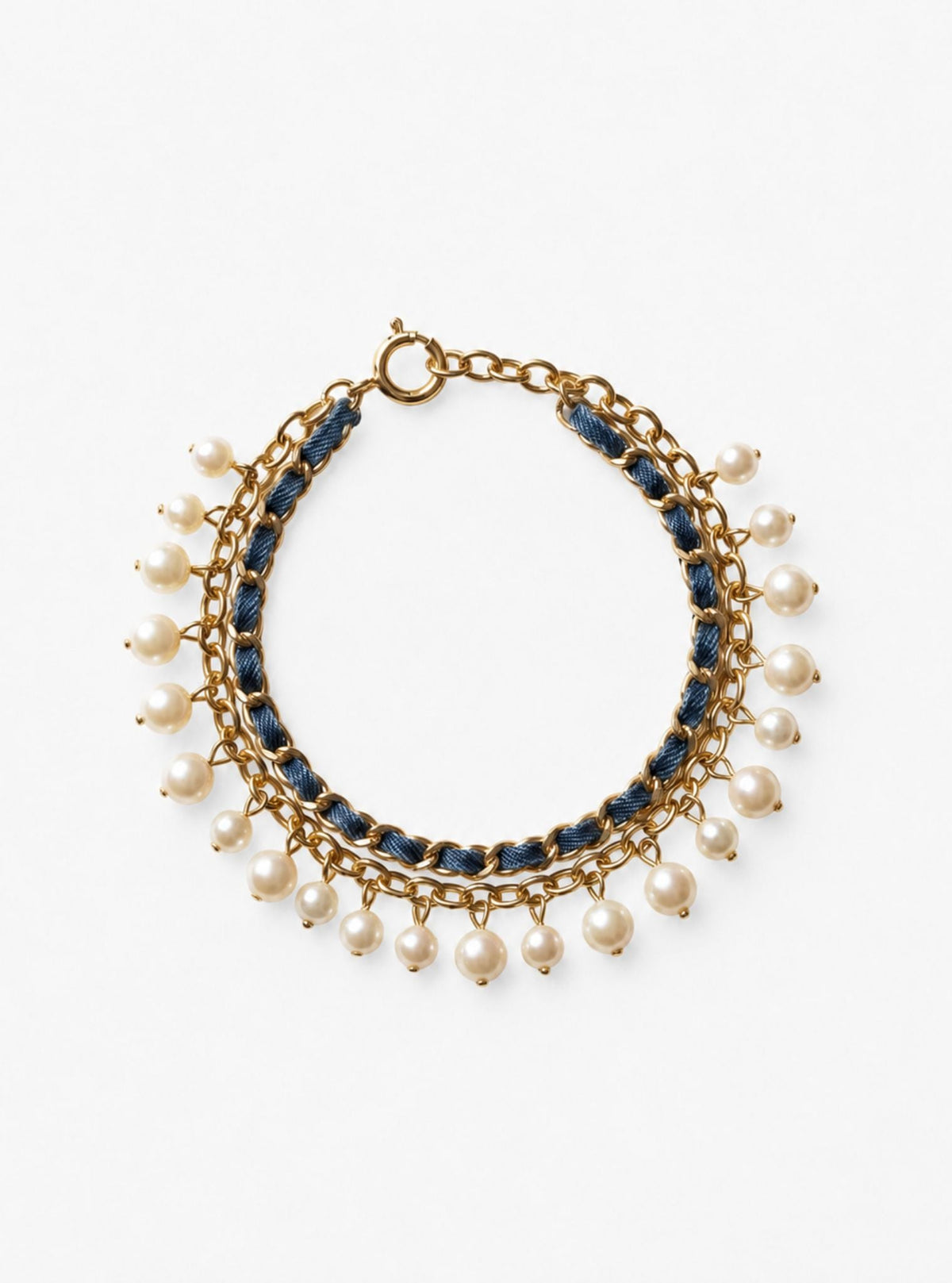 Denim Pearl Dangle Bracelet