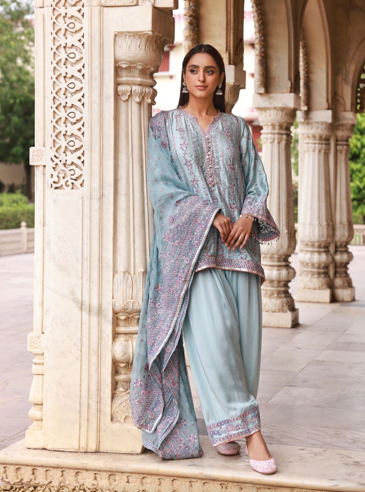 Mulmul Organza Pralika Blue Dupatta
