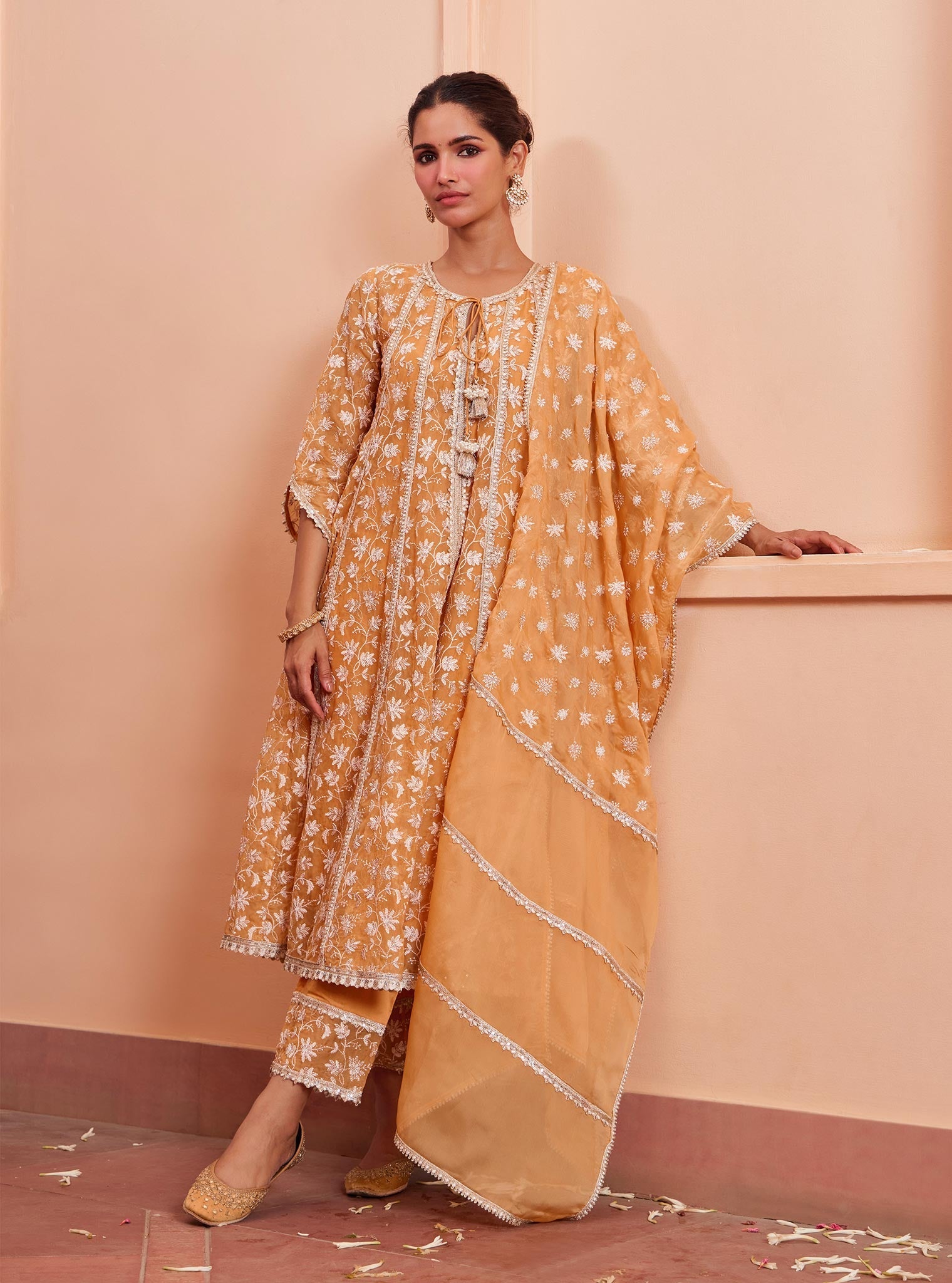Mulmul Ajara Orange Dupatta